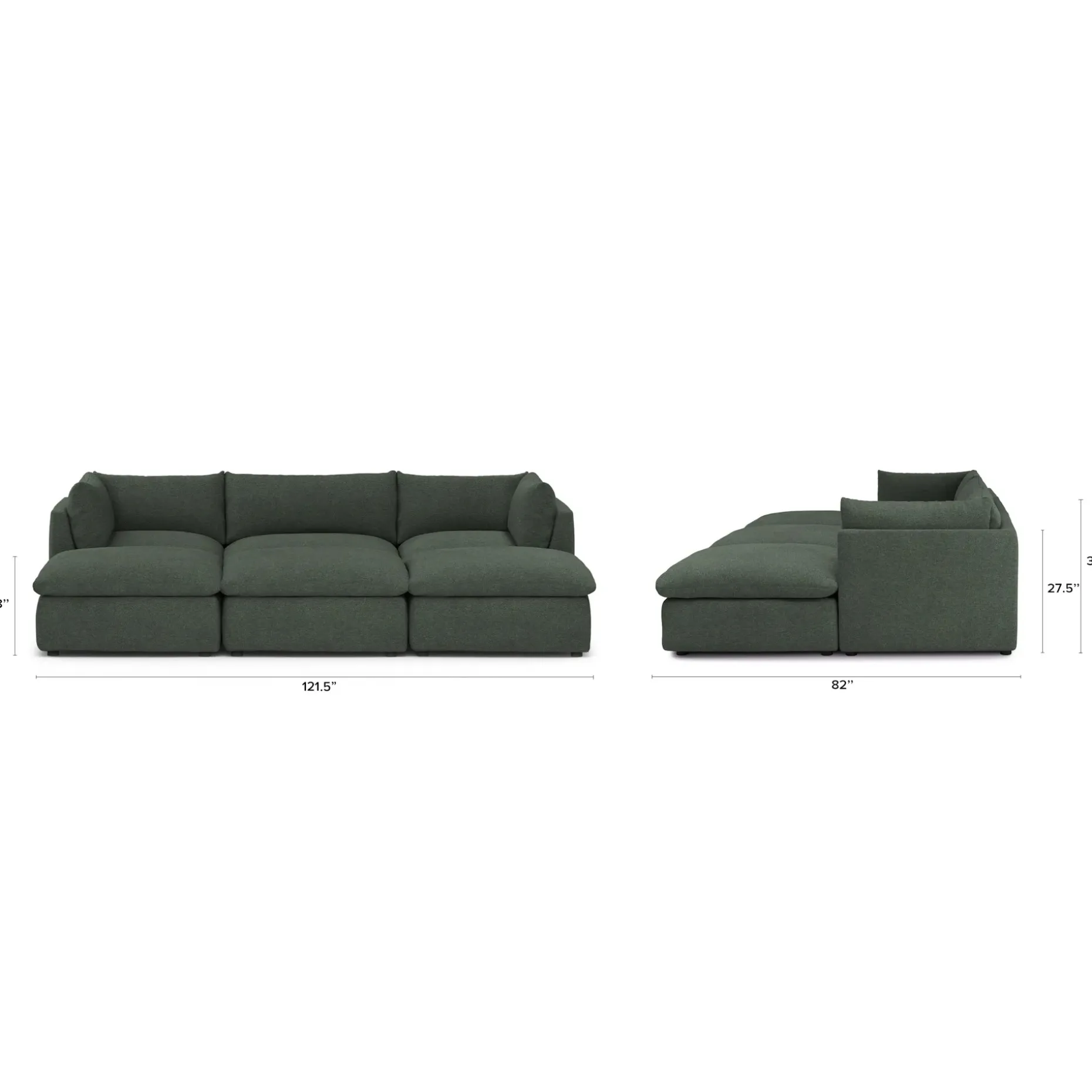 Leigh 121.5" Modular Open Pit Sectional - Green Wool Bouclé