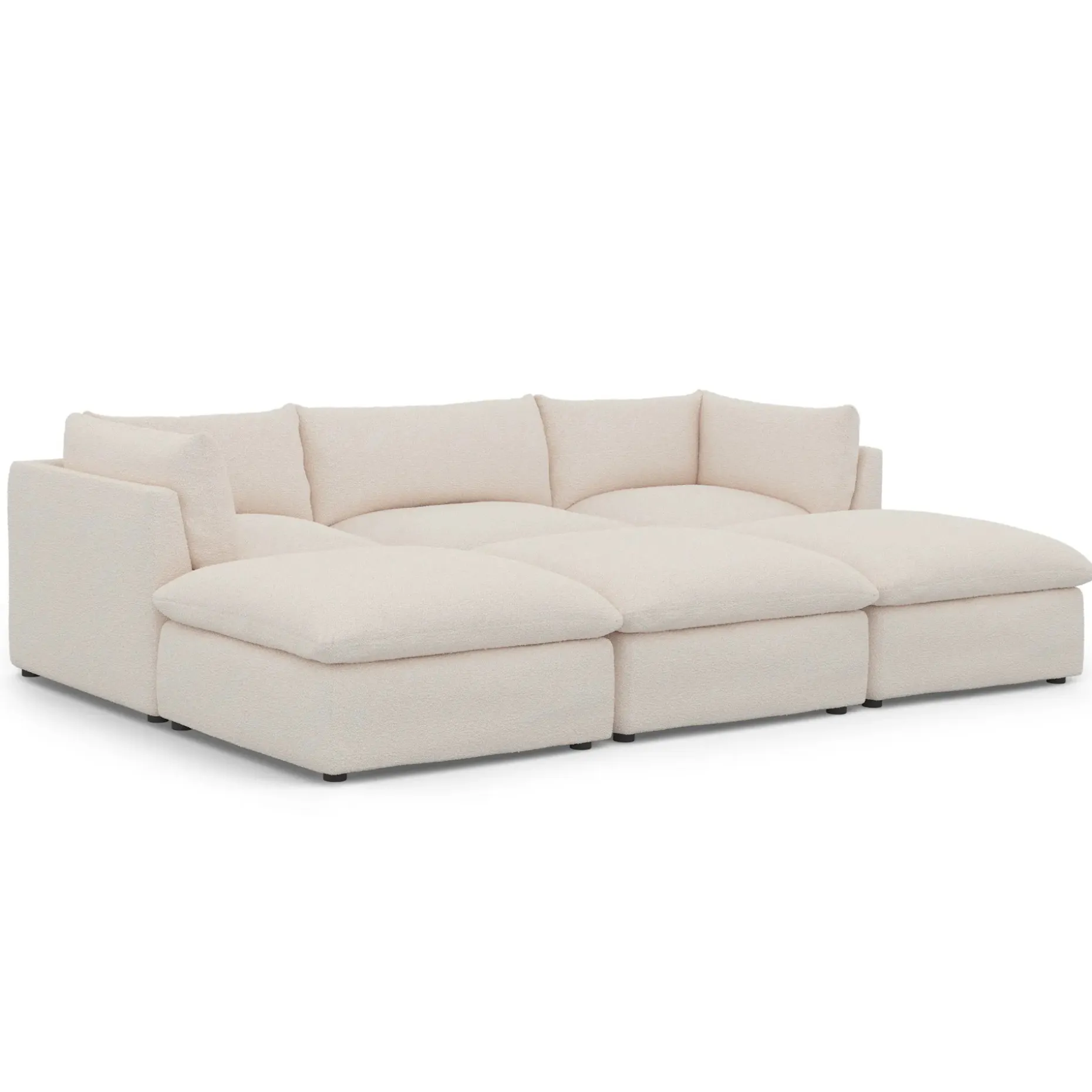 Leigh 121.5" Modular Open Pit Sectional - Ivory Wool Bouclé