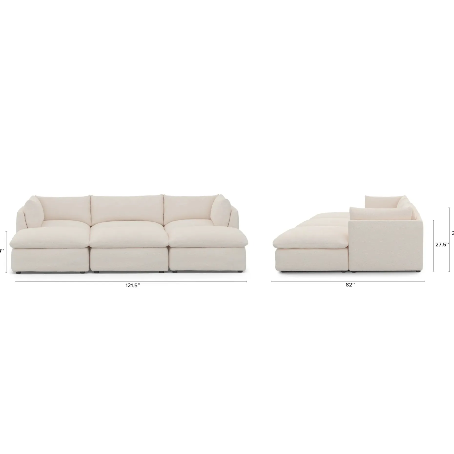 Leigh 121.5" Modular Open Pit Sectional - Ivory Wool Bouclé