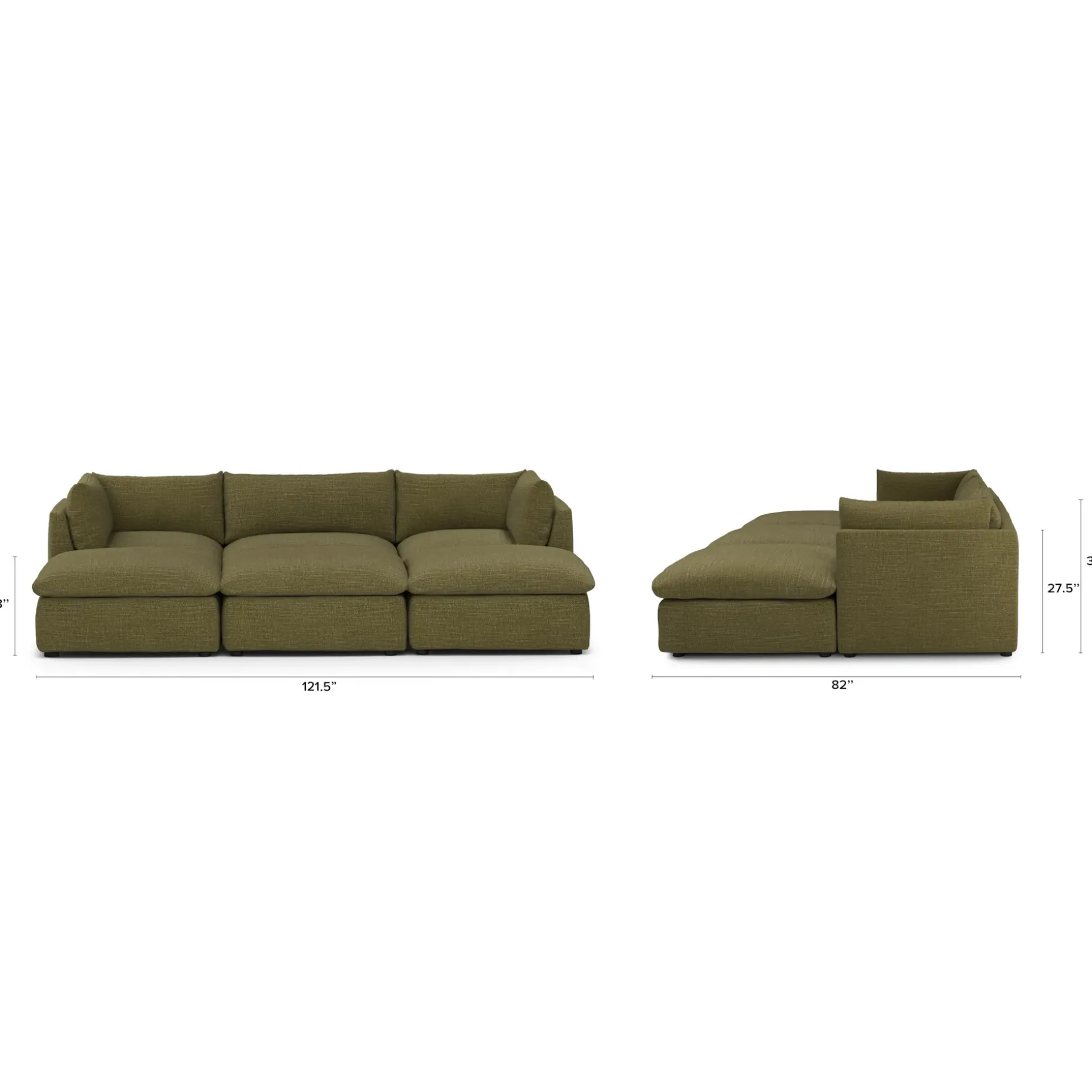 Leigh 121.5" Modular Open Pit Sectional - Napa Moss