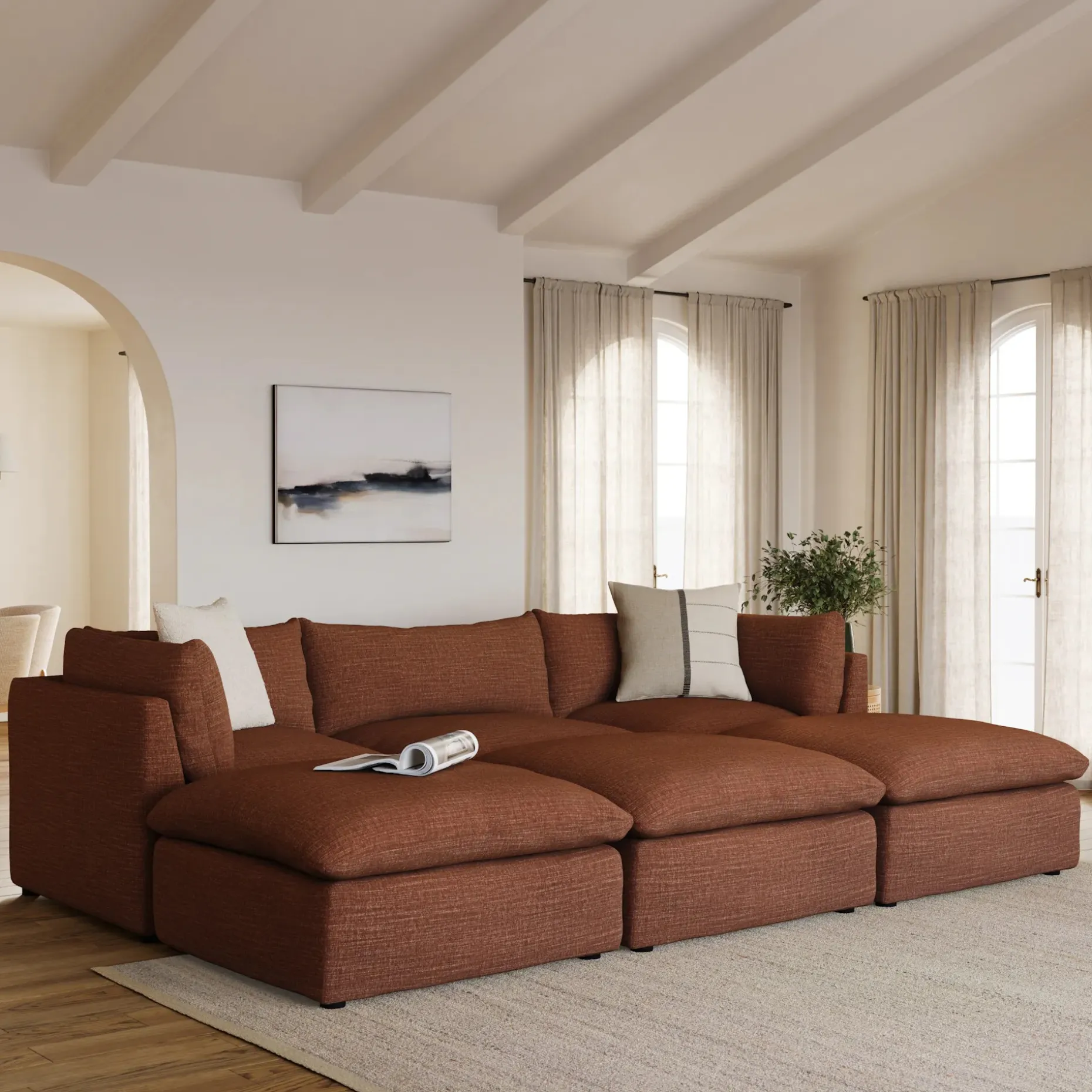 Leigh 121.5" Modular Open Pit Sectional - Napa Rust