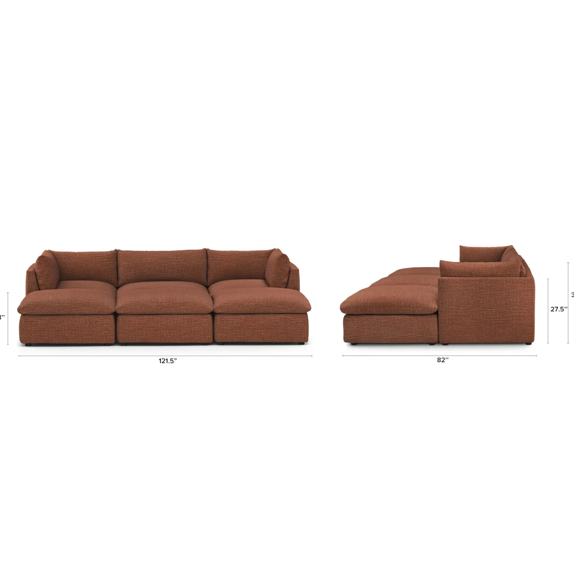 Leigh 121.5" Modular Open Pit Sectional - Napa Rust