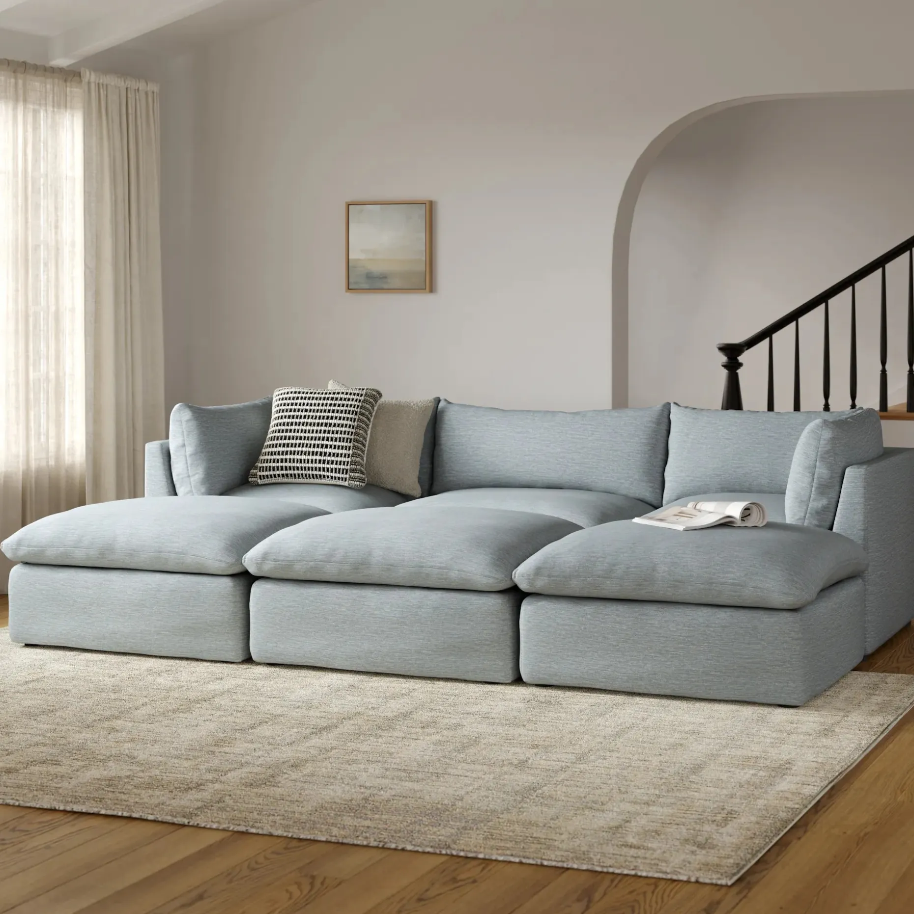 Leigh 121.5" Modular Open Pit Sectional - Silver Light Blue