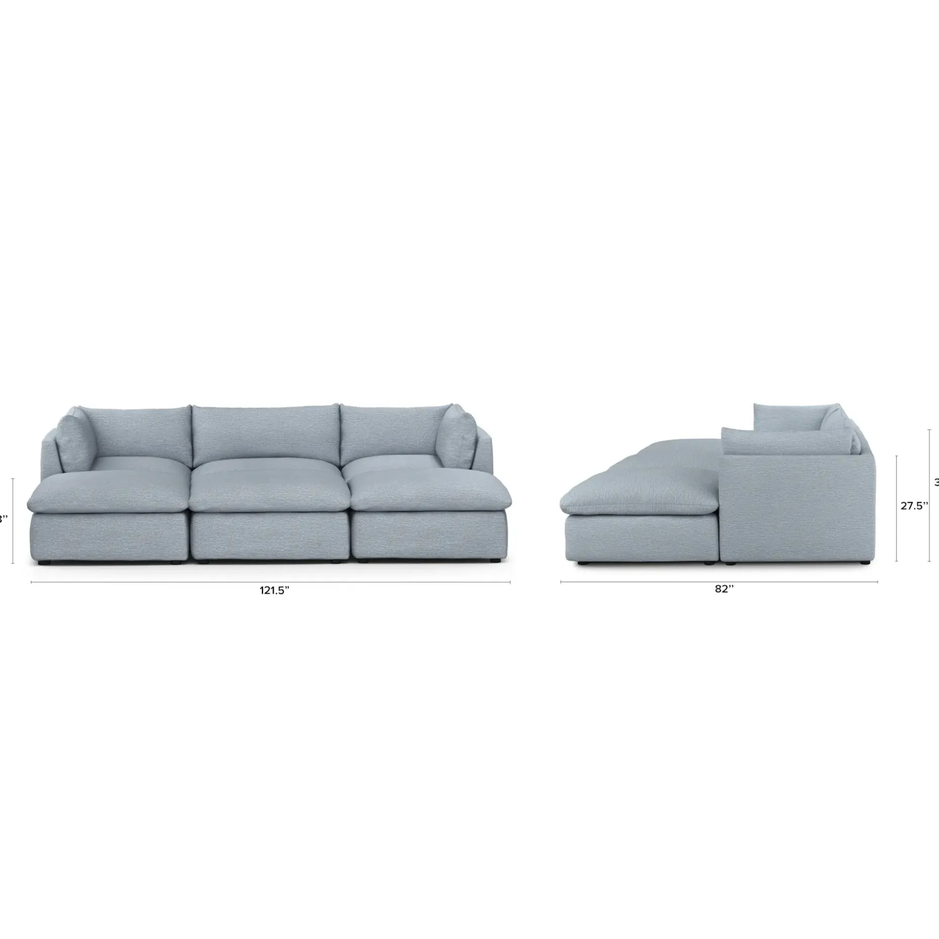 Leigh 121.5" Modular Open Pit Sectional - Silver Light Blue