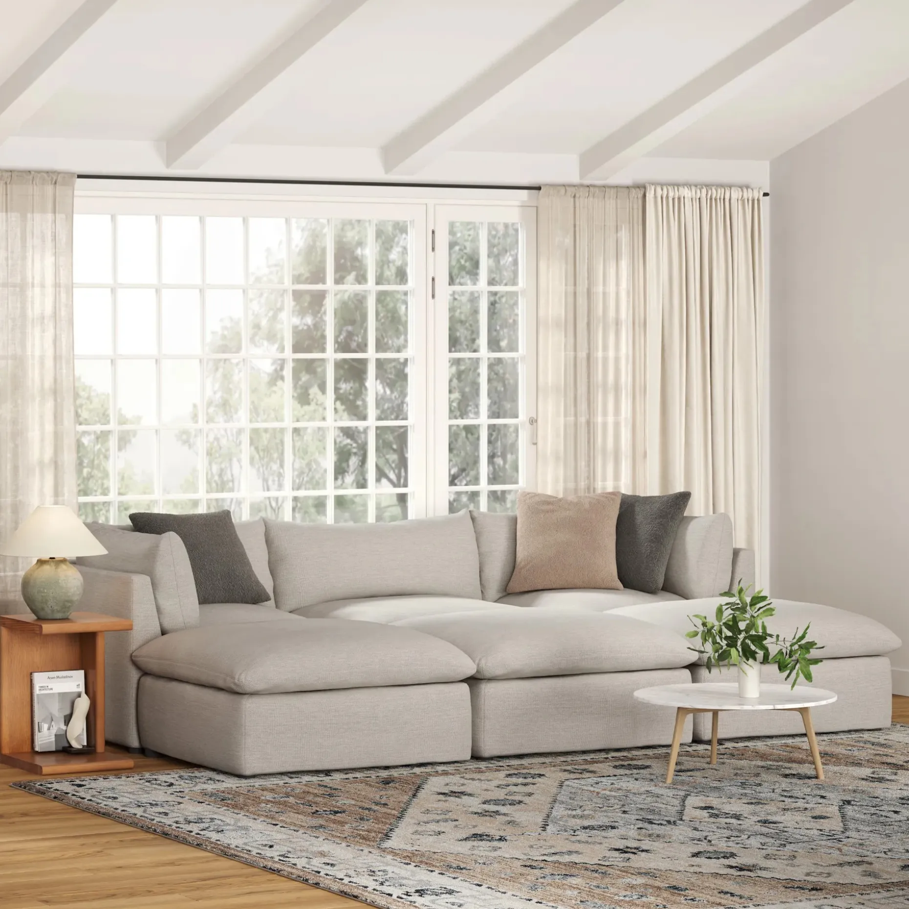 Leigh 121.5" Modular Open Pit Sectional - Silver Ivory