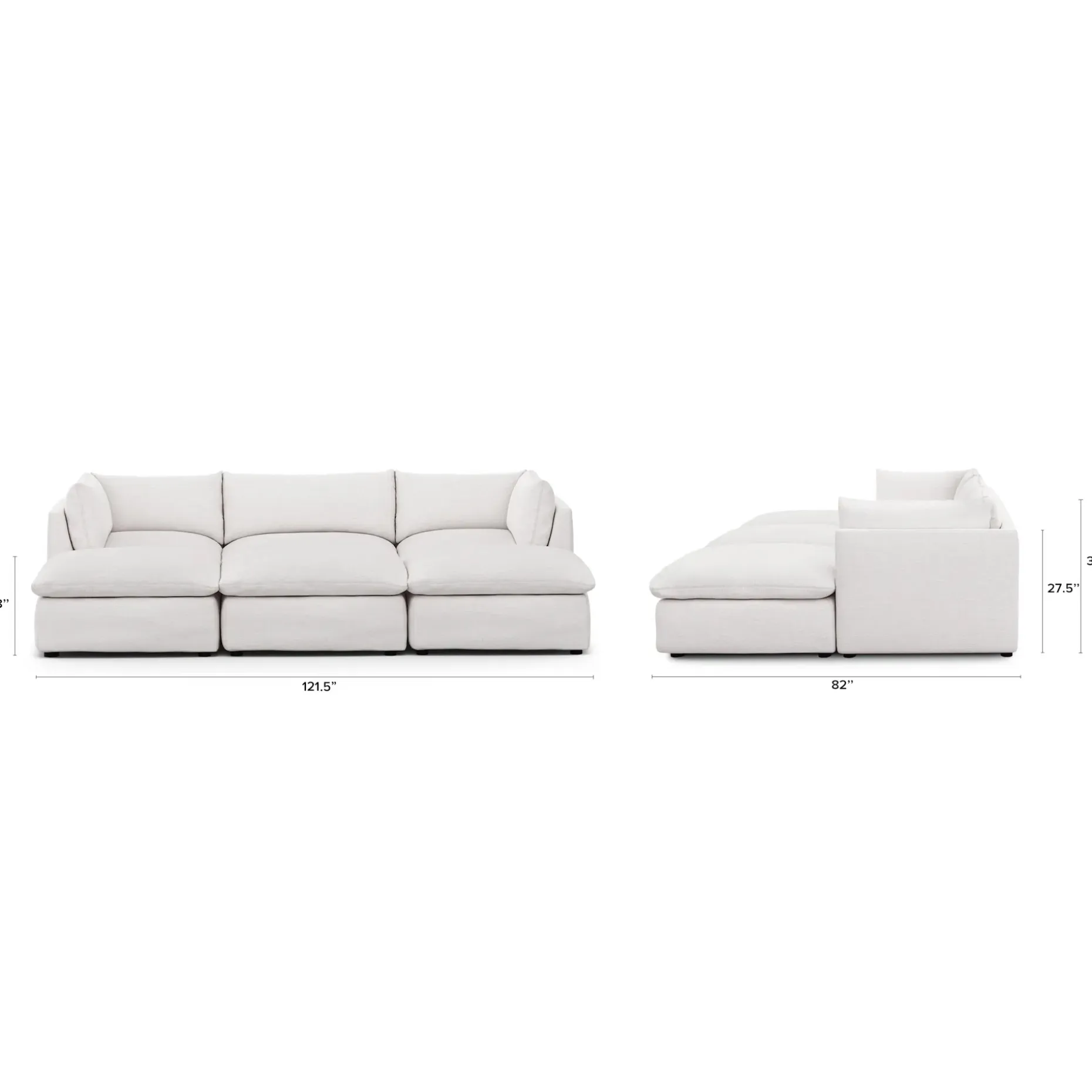 Leigh 121.5" Modular Open Pit Sectional - Silver Ivory