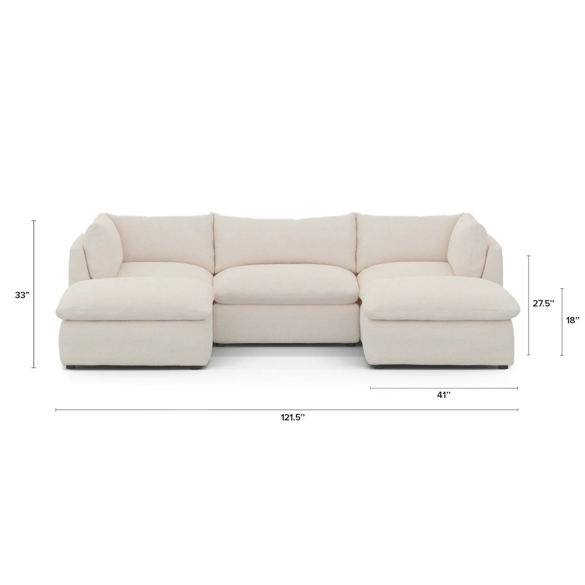 Leigh 121.5" Modular 3-Seater U-Shaped Sectional - Ivory Wool Bouclé