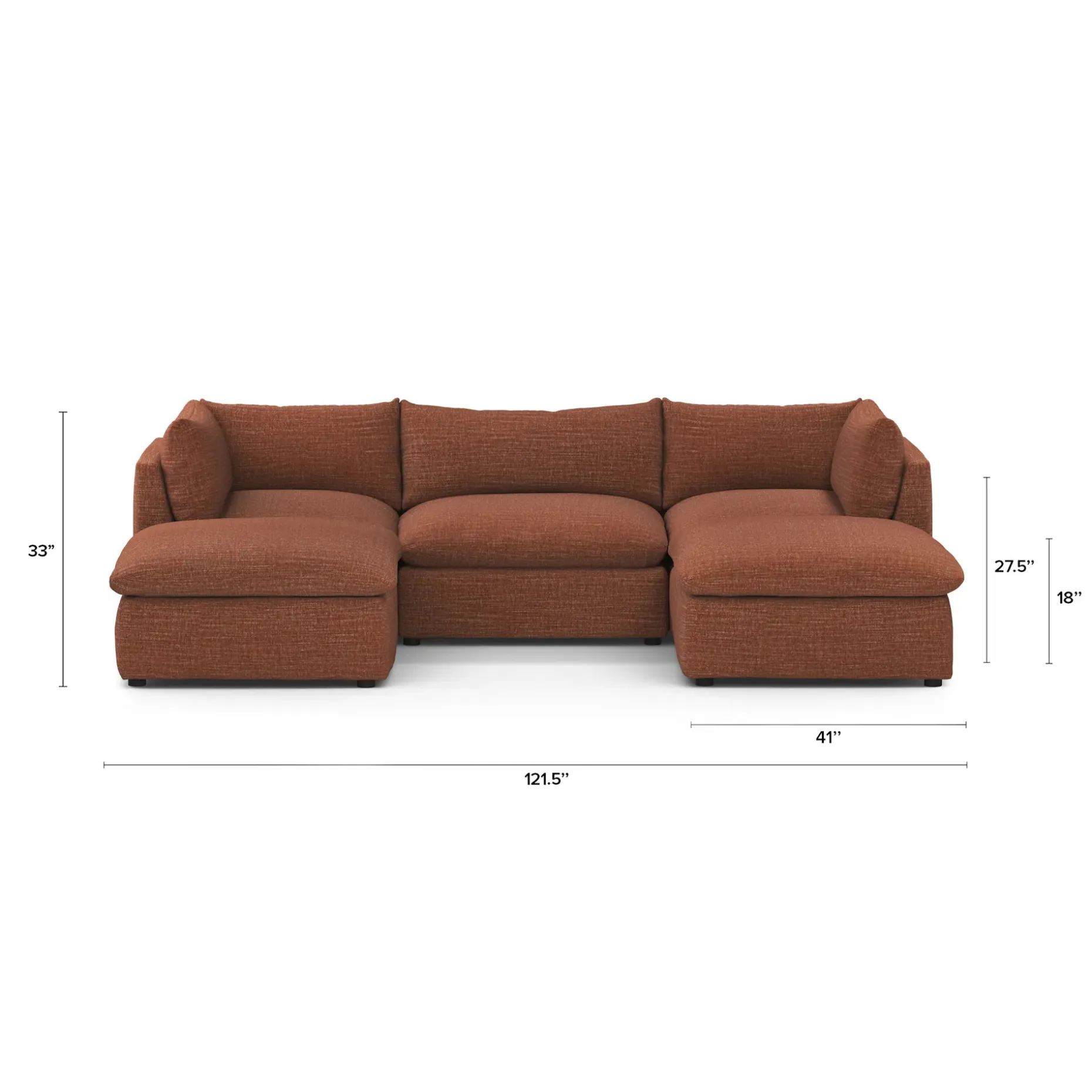 Leigh 121.5" Modular 3-Seater U-Shaped Sectional - Napa Rust