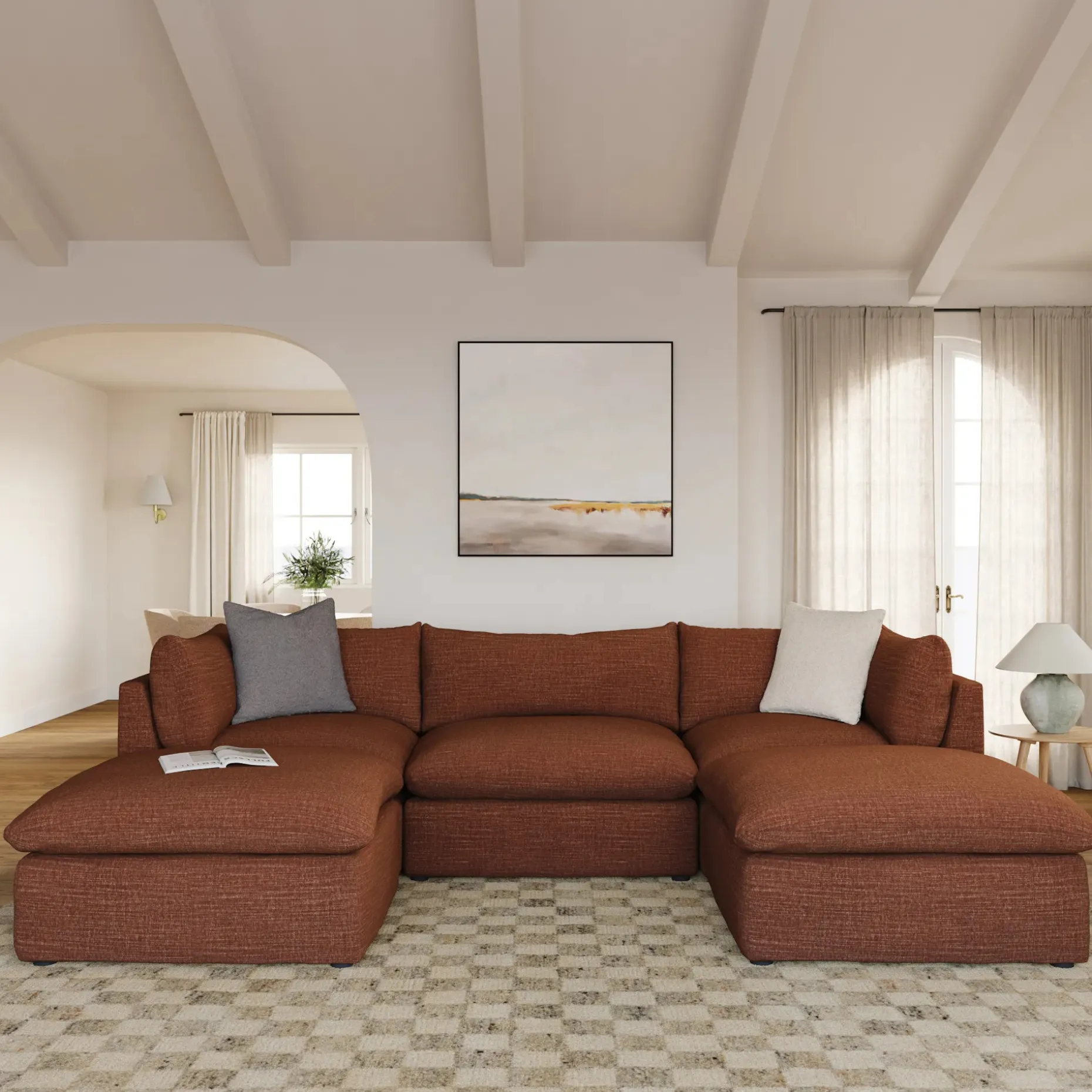 Leigh 121.5" Modular 3-Seater U-Shaped Sectional - Napa Rust
