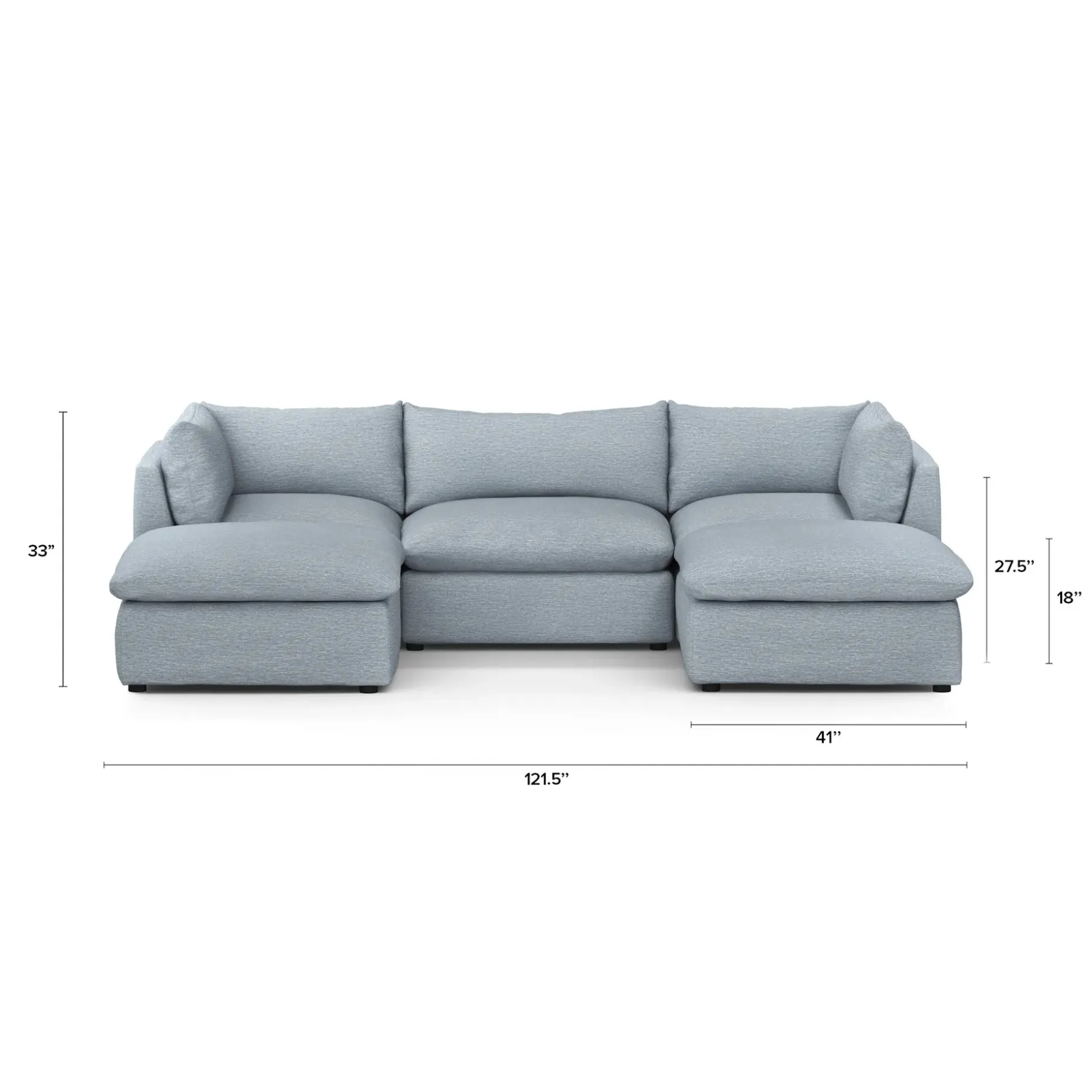 Leigh 121.5" Modular 3-Seater U-Shaped Sectional - Silver Light Blue