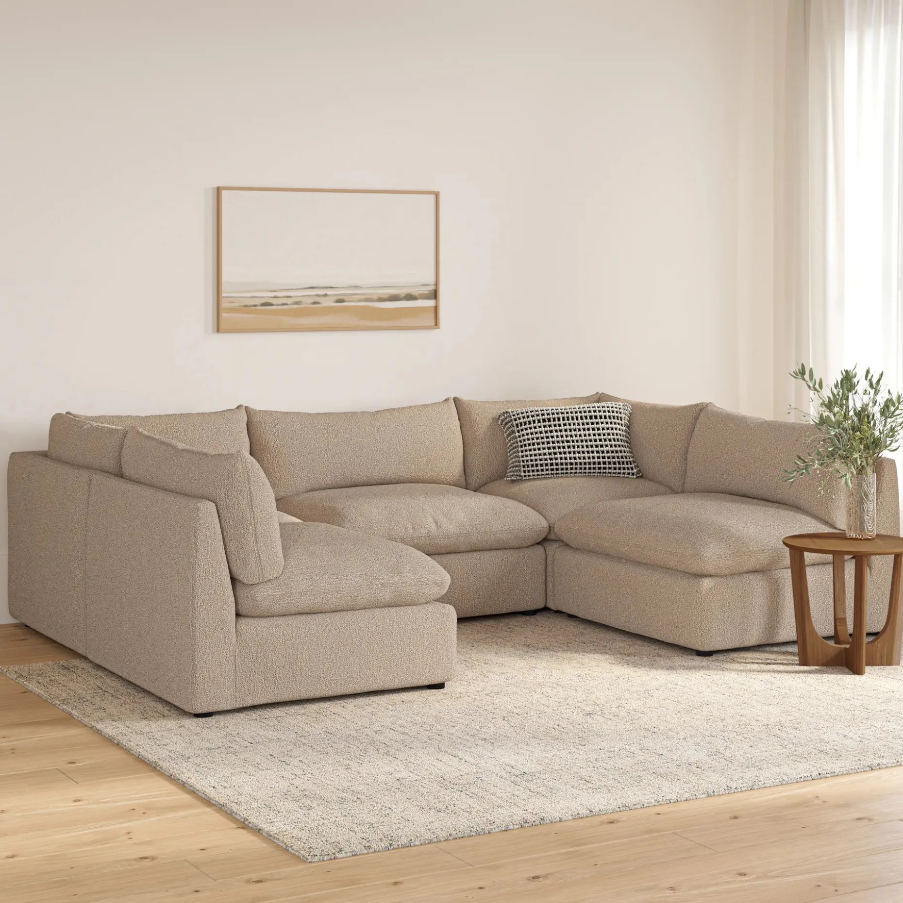 Leigh 121.5" Modular 5-Seater U-Shaped Sectional - Sandstone Wool Bouclé