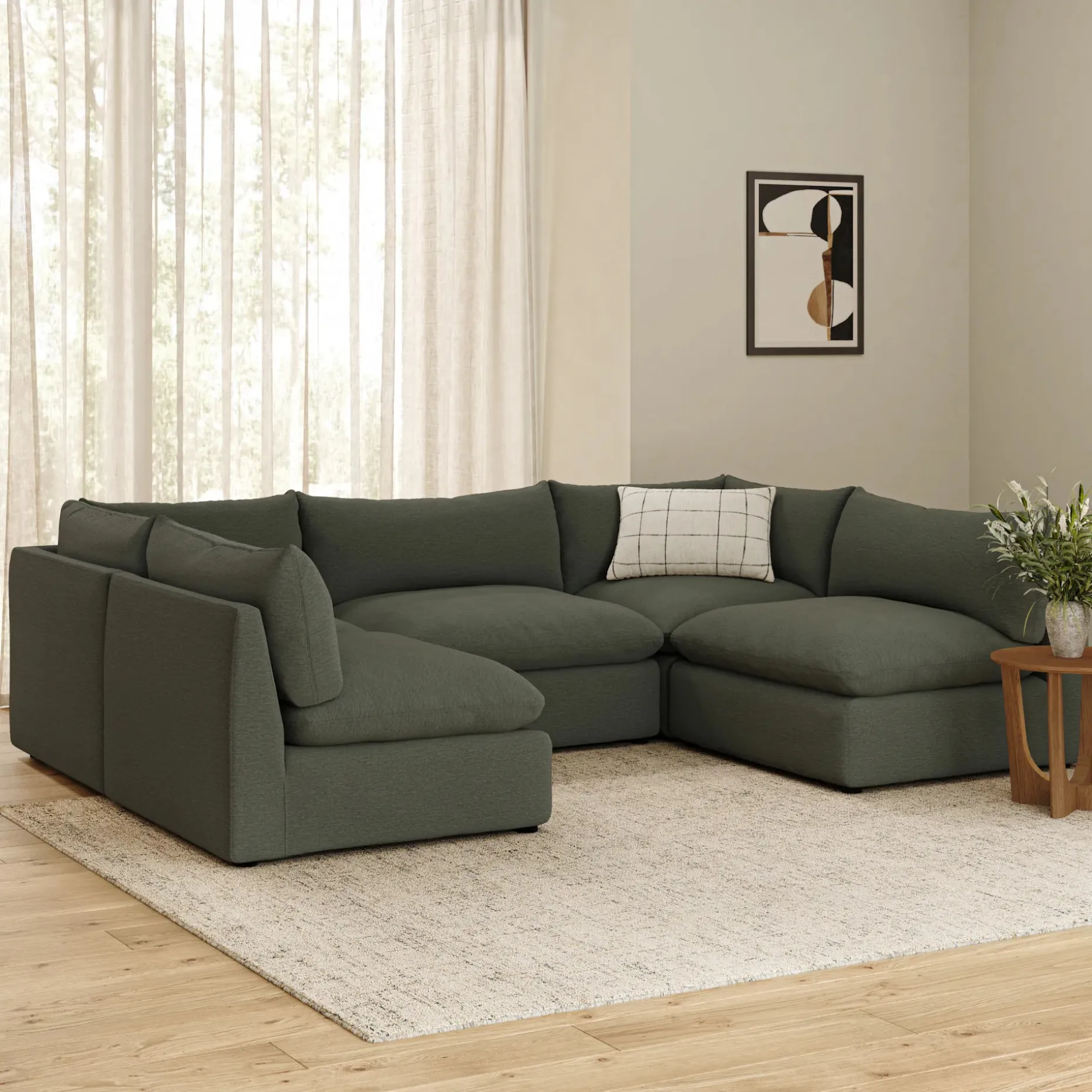 Leigh 121.5" Modular 5-Seater U-Shaped Sectional - Silver Moss