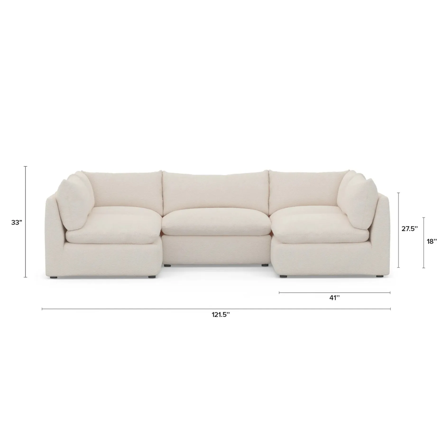 Leigh 121.5" Modular 5-Seater U-Shaped Sectional - Ivory Wool Bouclé