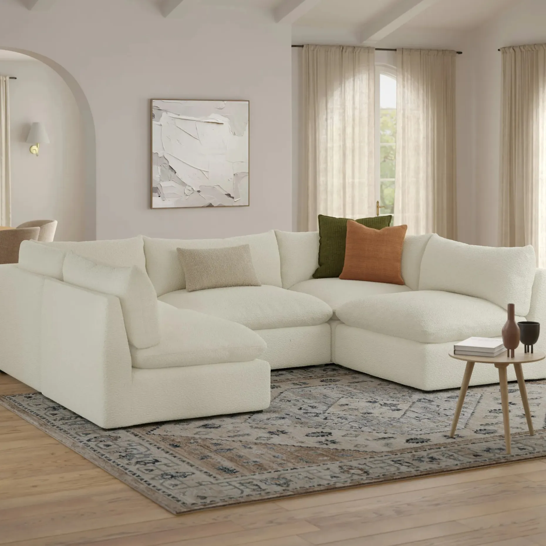 Leigh 121.5" Modular 5-Seater U-Shaped Sectional - Ivory Wool Bouclé