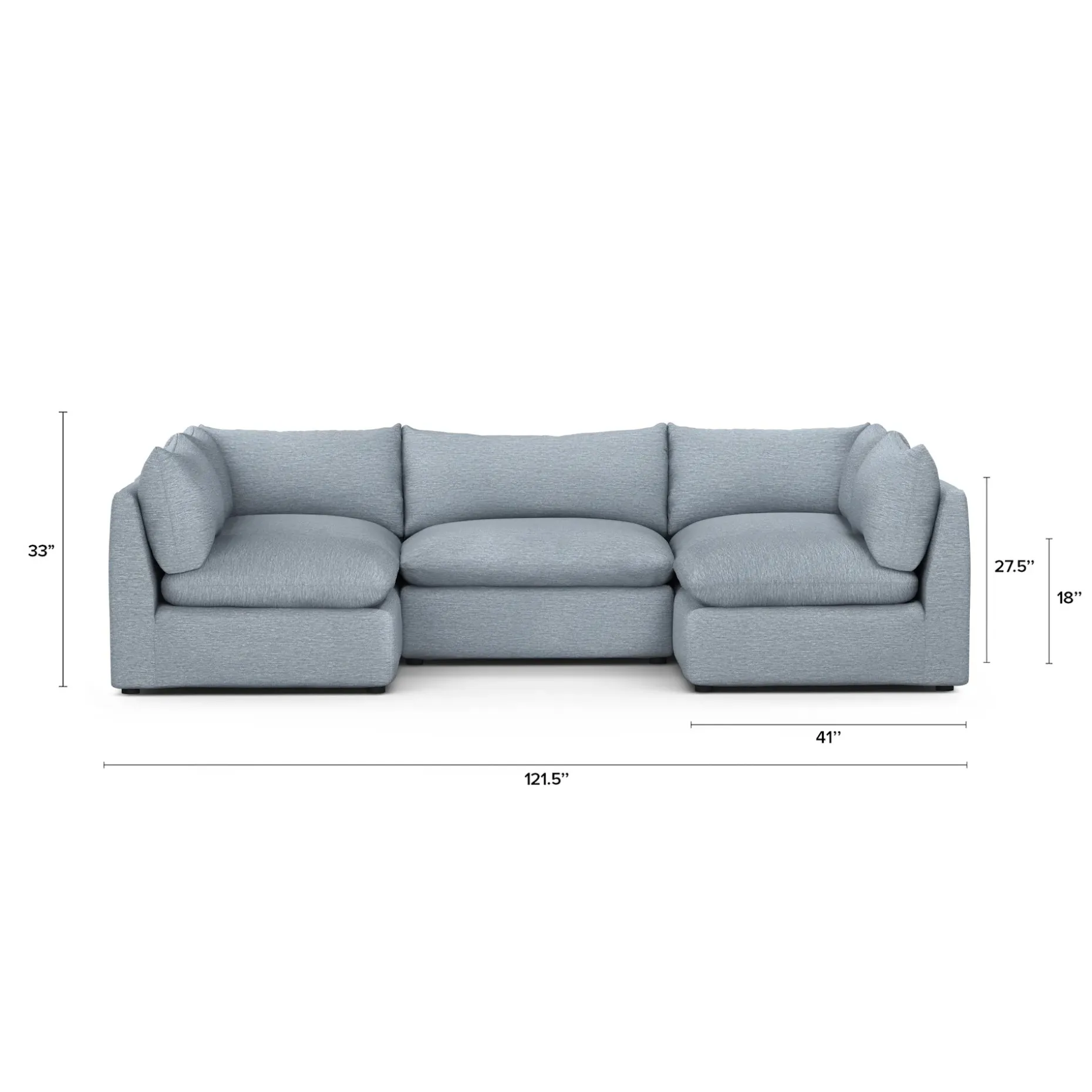 Leigh 121.5" Modular 5-Seater U-Shaped Sectional - Silver Light Blue