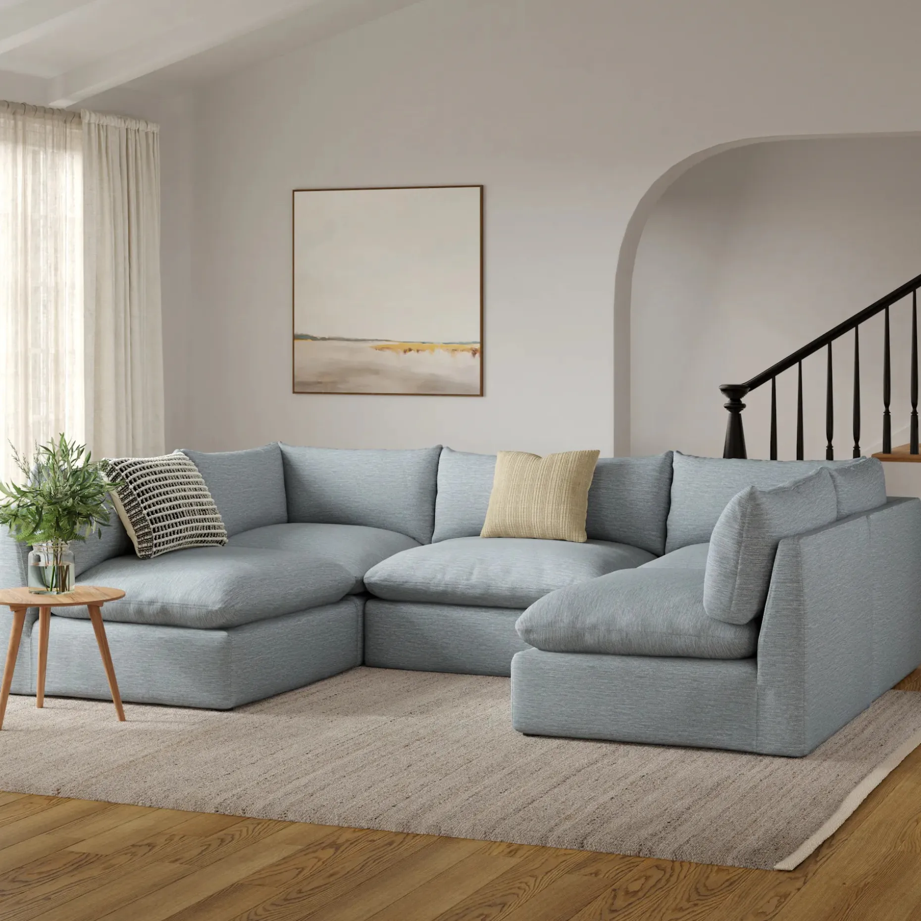 Leigh 121.5" Modular 5-Seater U-Shaped Sectional - Silver Light Blue