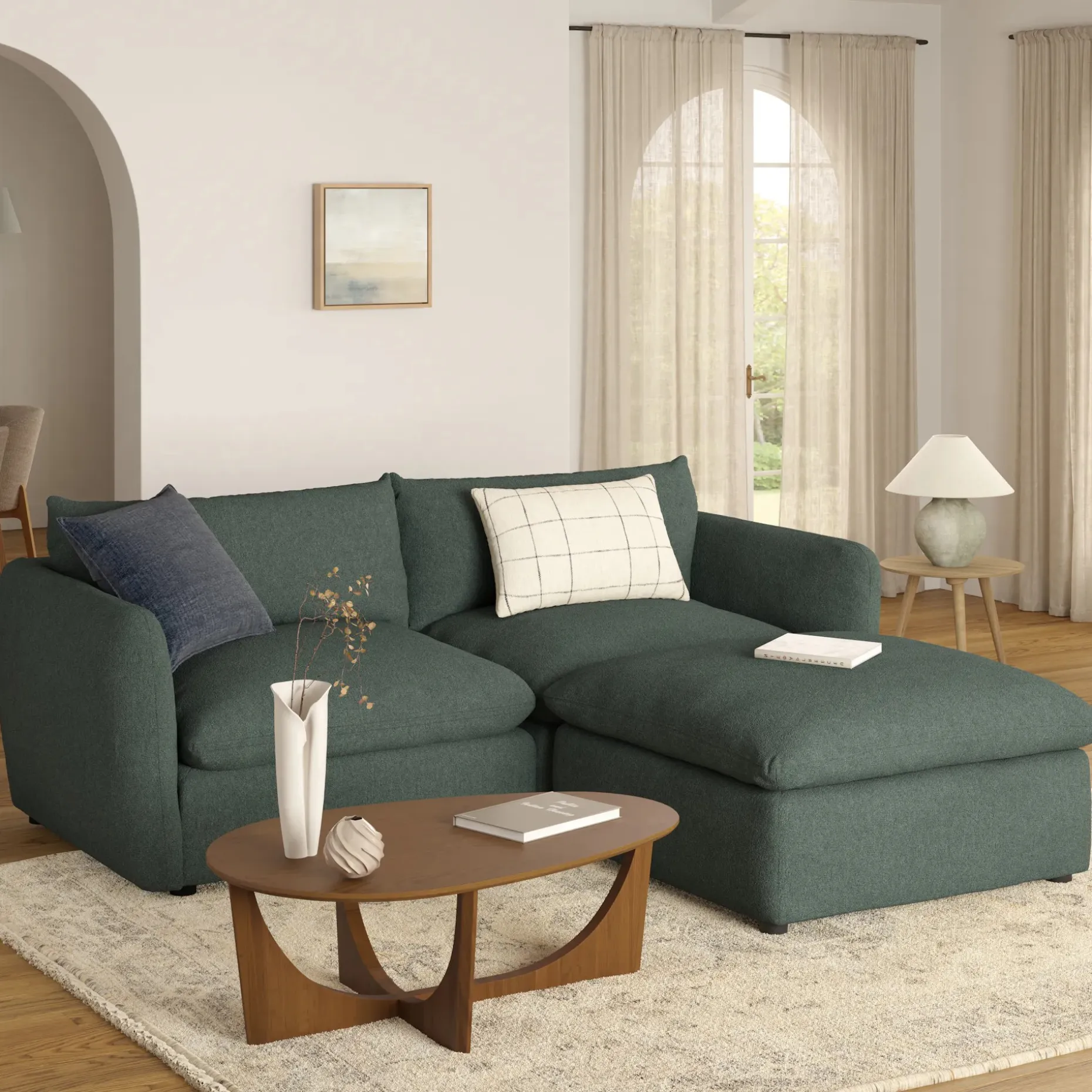 Leigh 92" Modular Sectional - Green Wool Bouclé