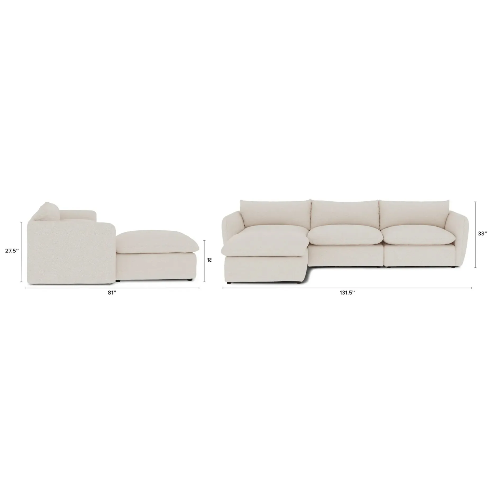 Leigh 131.5" Modular Sectional - Ivory Wool Bouclé