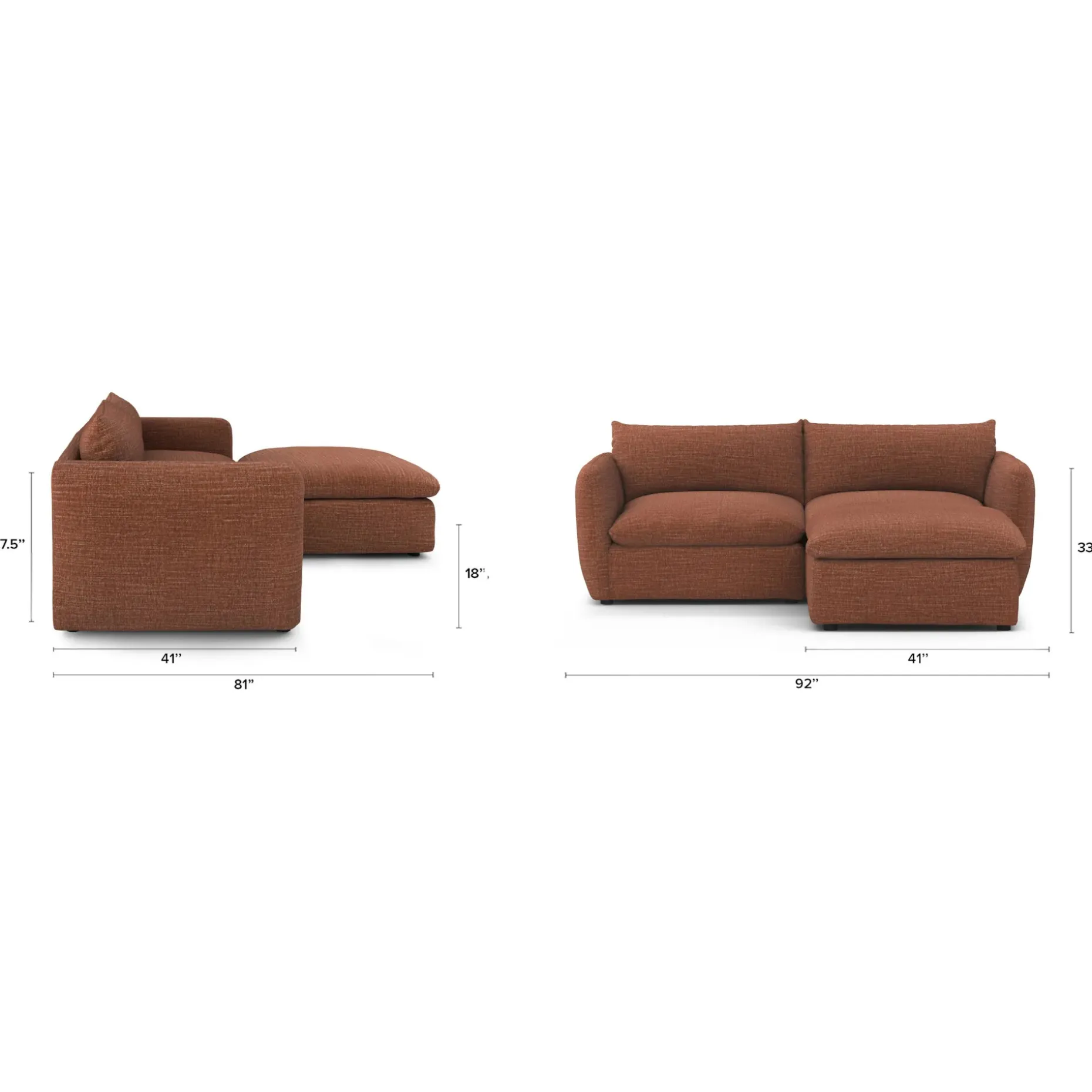 Leigh 92" Modular Sectional - Napa Rust