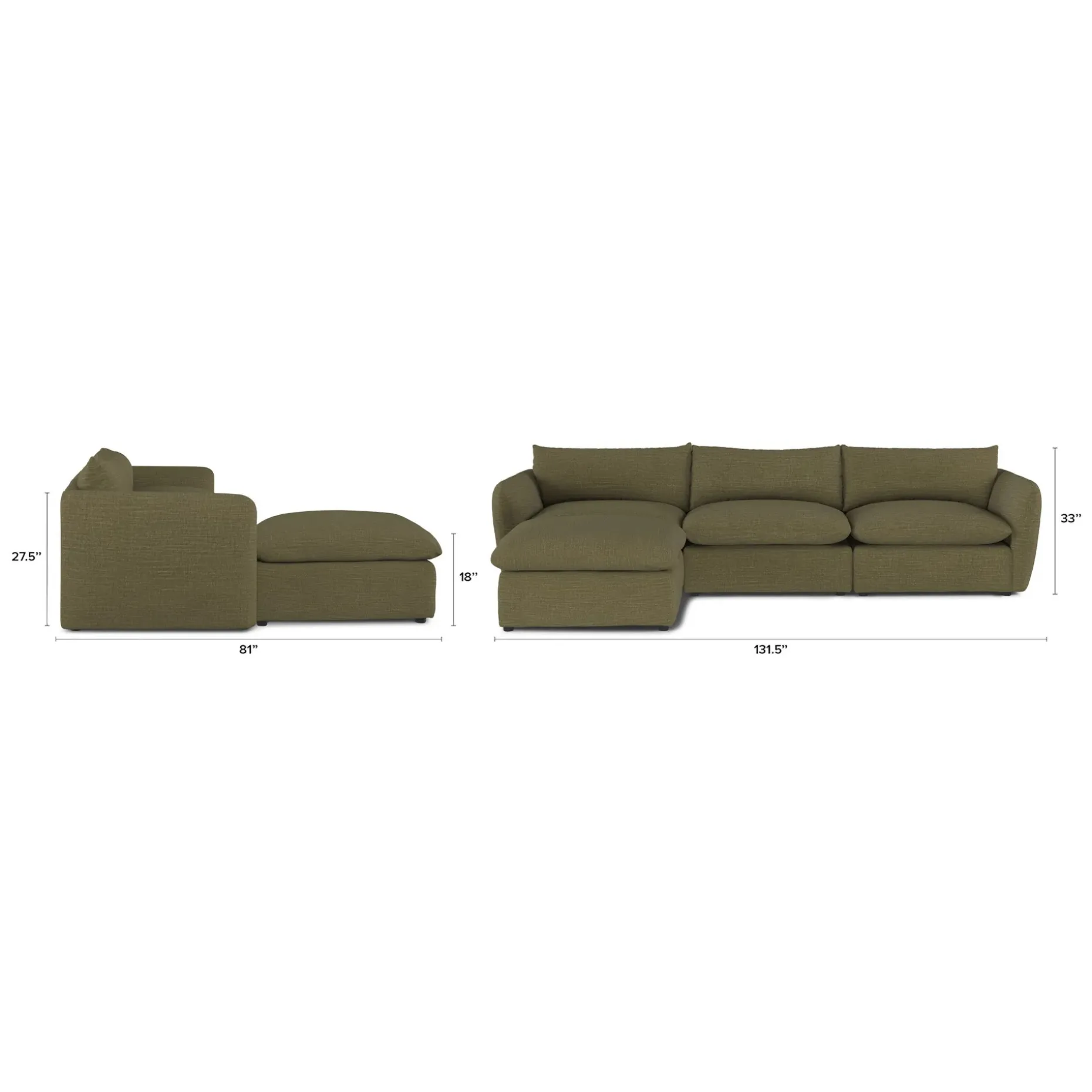 Leigh 131.5" Modular Sectional - Napa Moss