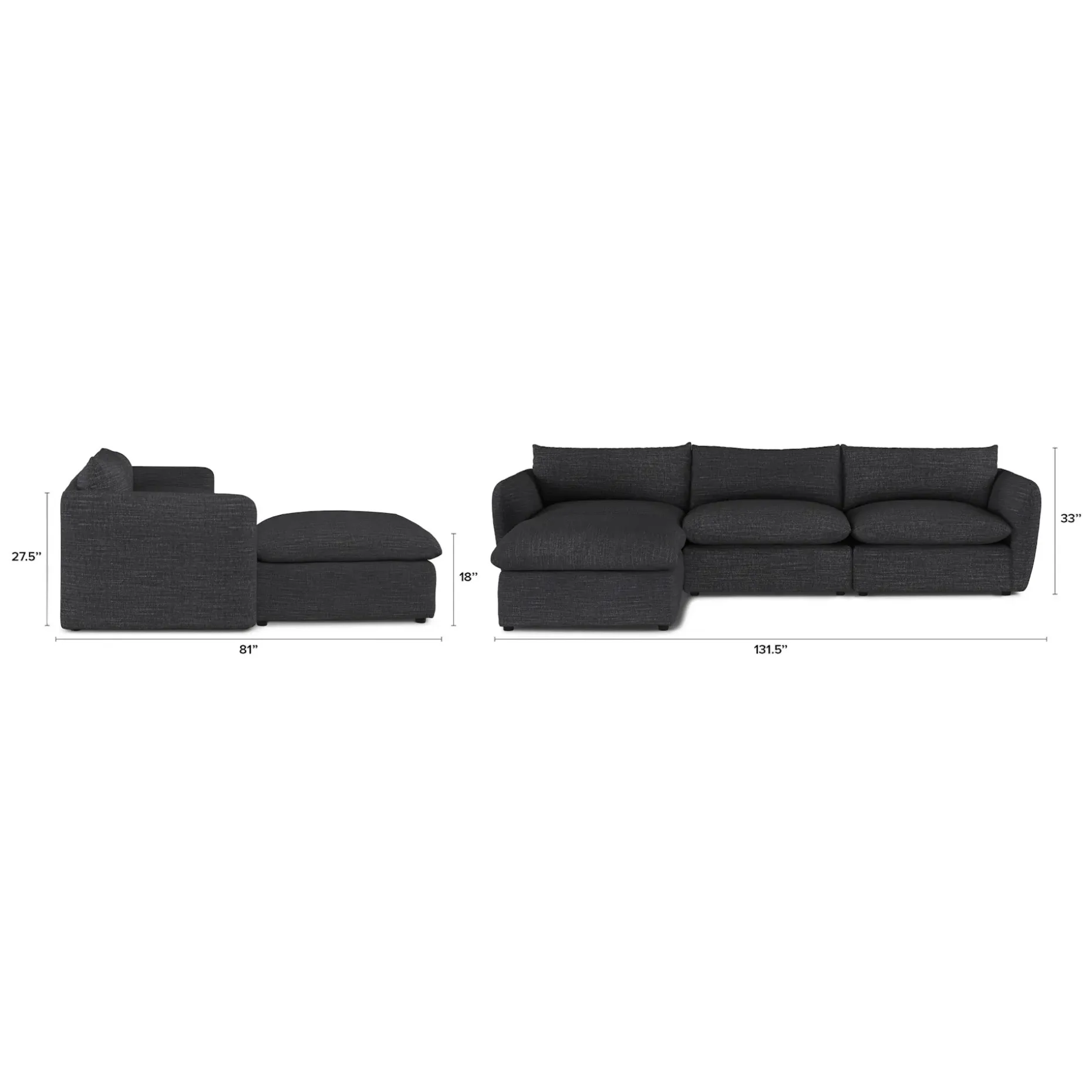 Leigh 131.5" Modular Sectional - Napa Charcoal