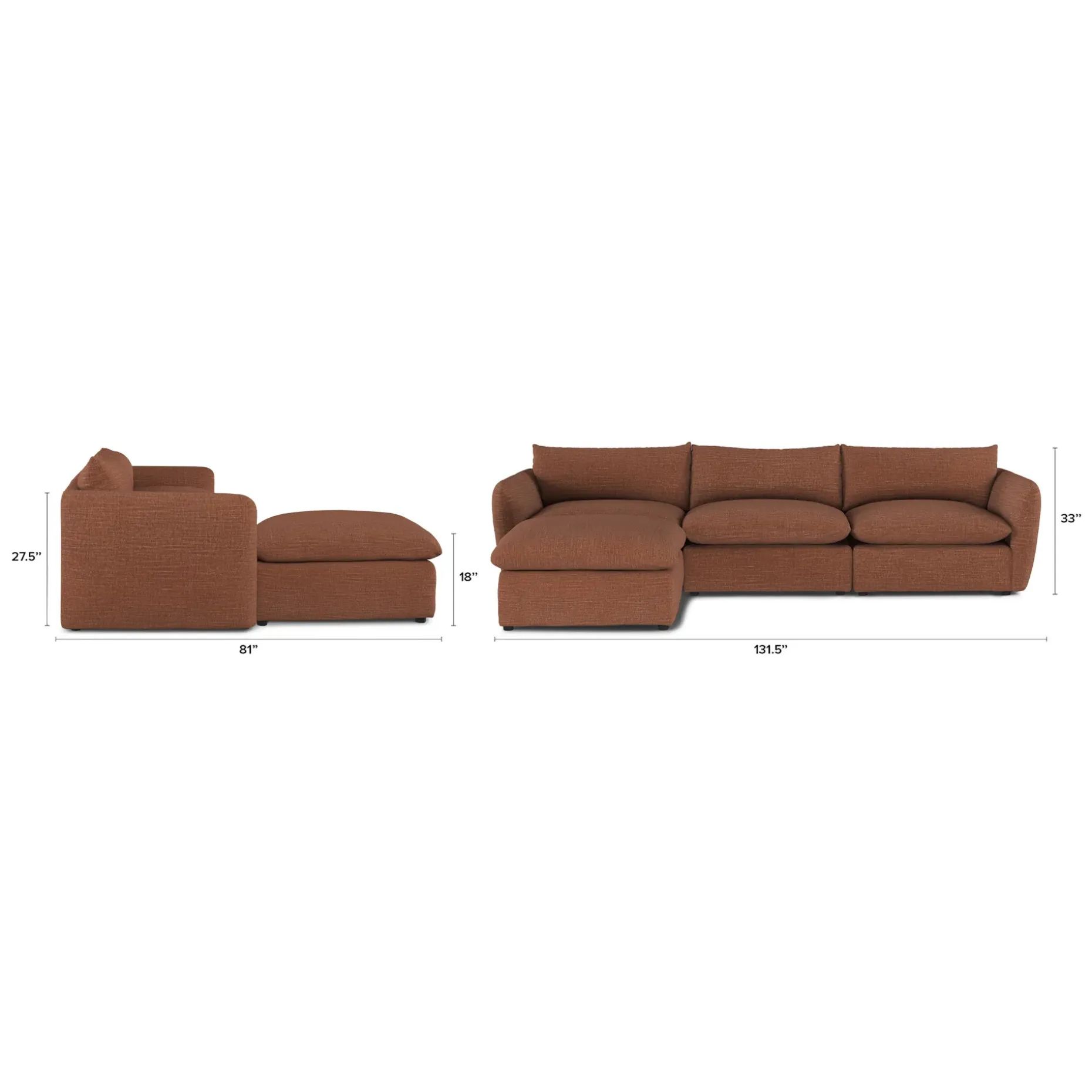 Leigh 131.5" Modular Sectional - Napa Rust