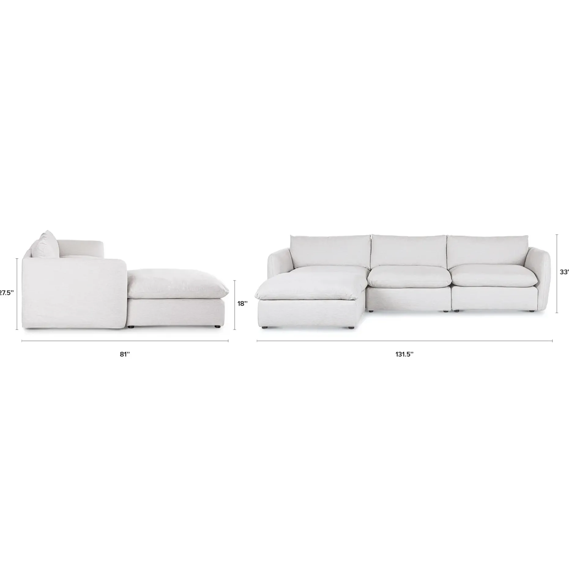 Leigh 131.5" Modular Sectional - Silver Ivory
