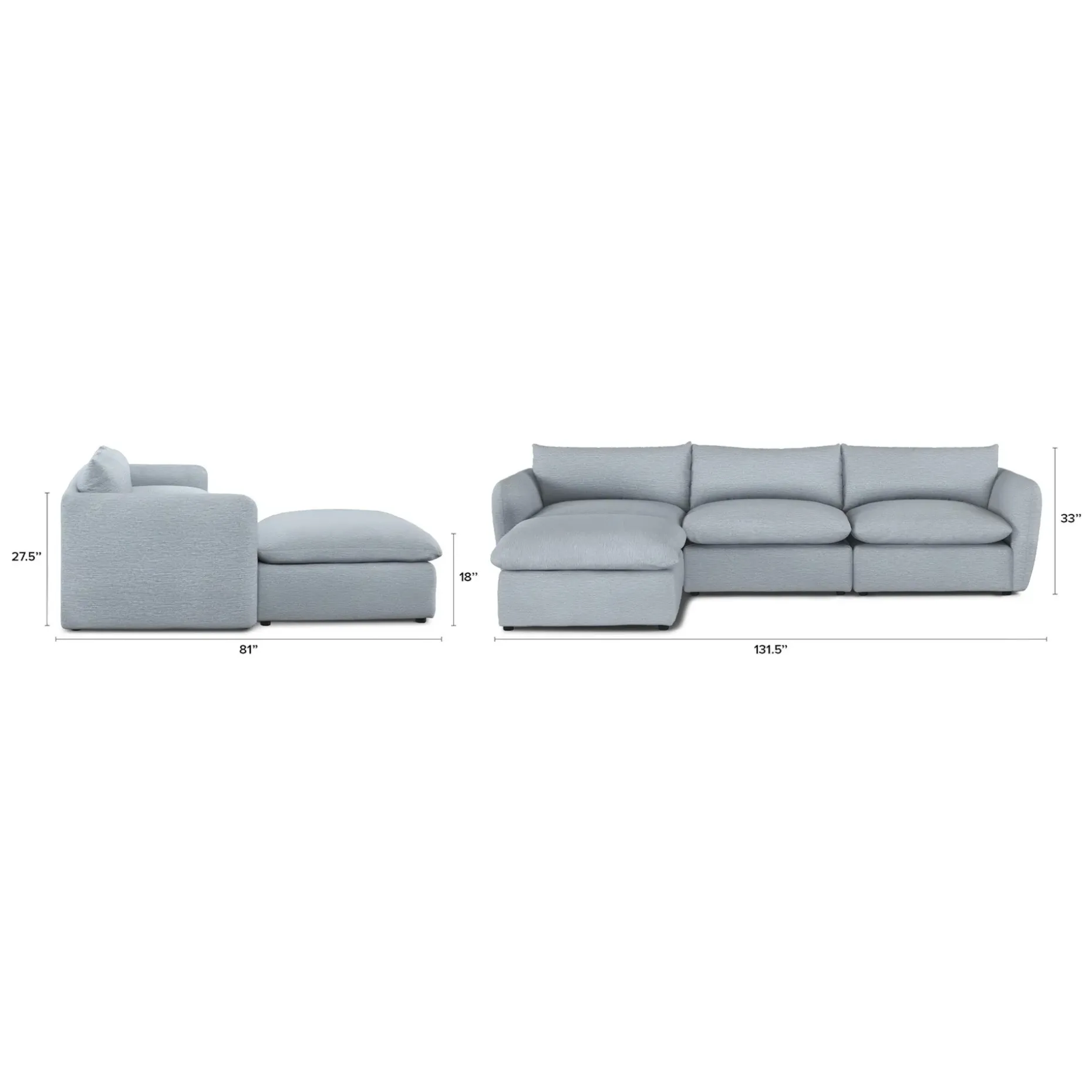 Leigh 131.5" Modular Sectional - Silver Light Blue