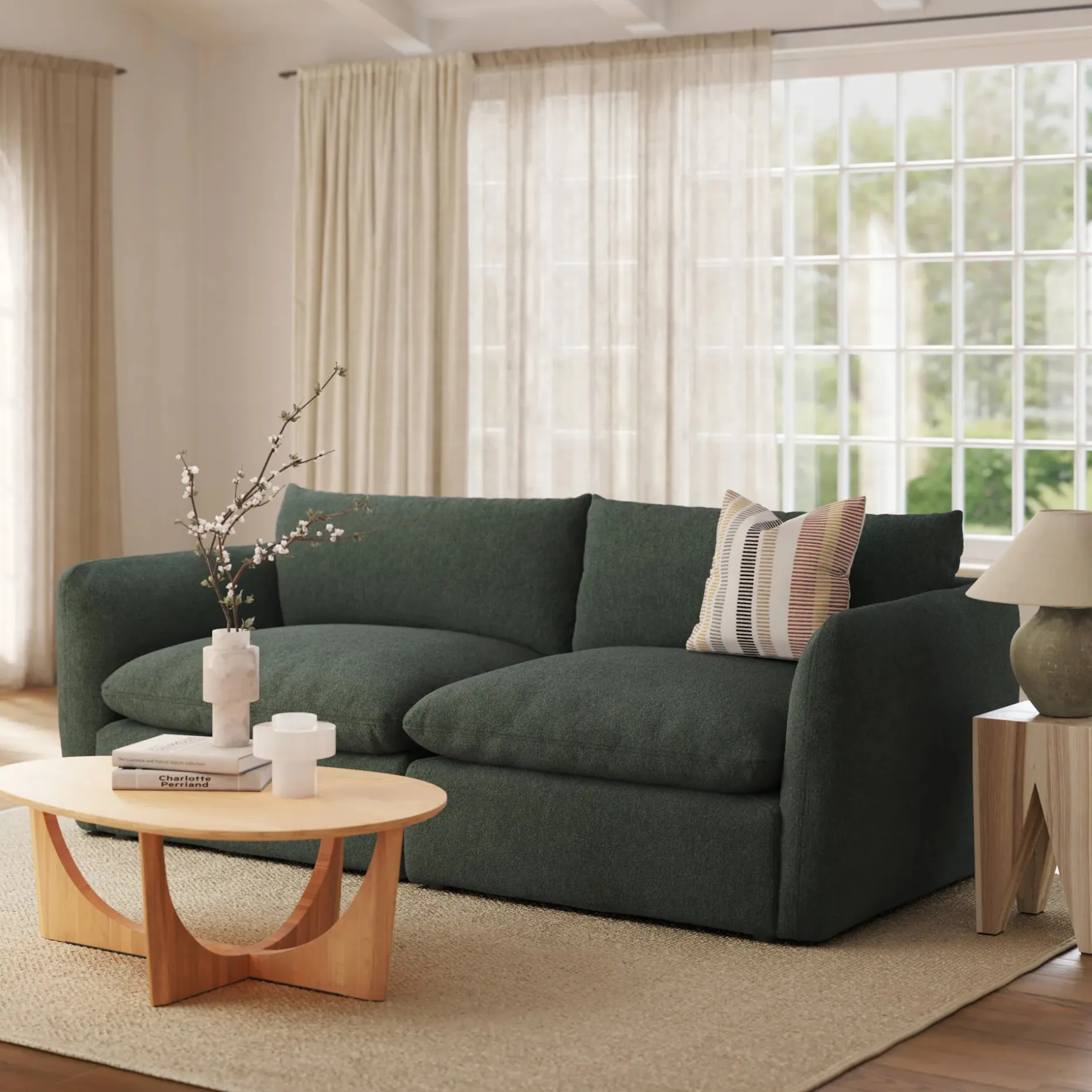 Leigh 92" Modular Sofa - Green Wool Bouclé