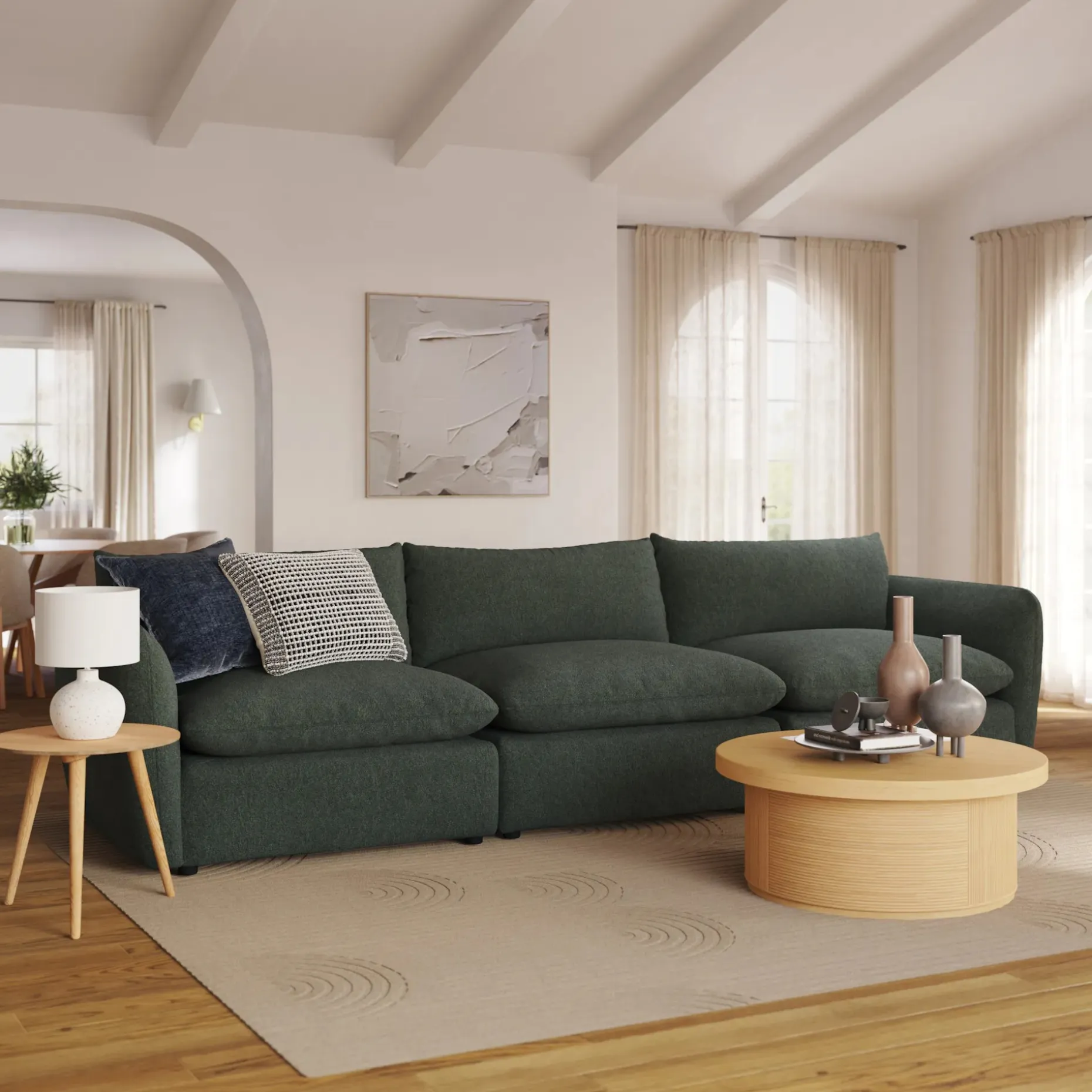 Leigh 131.5" Modular Sofa - Green Wool Bouclé
