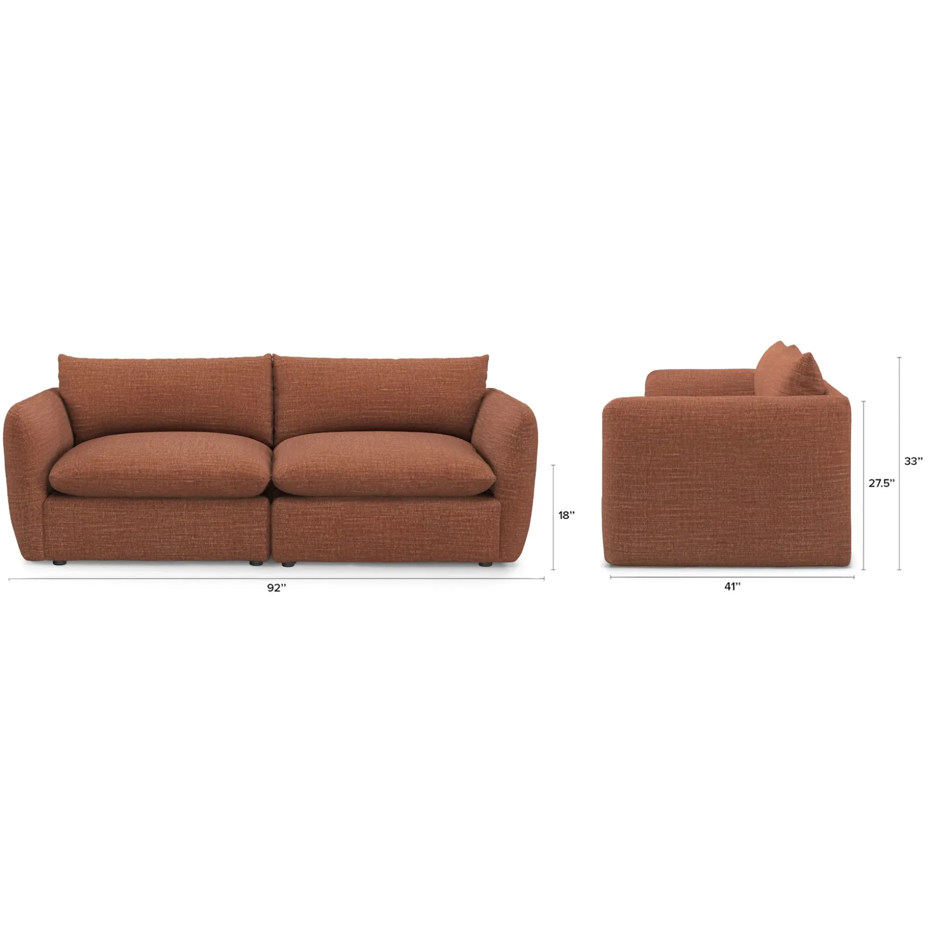 Leigh 92" Modular Sofa - Napa Rust