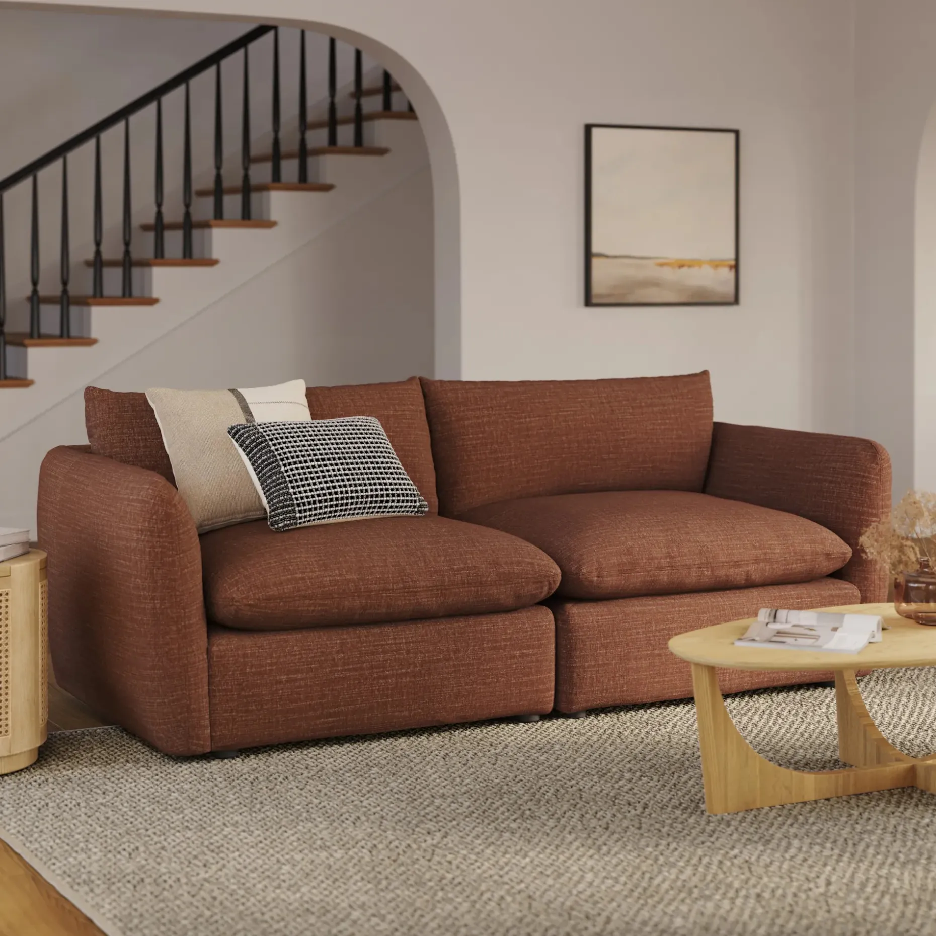 Leigh 92" Modular Sofa - Napa Rust