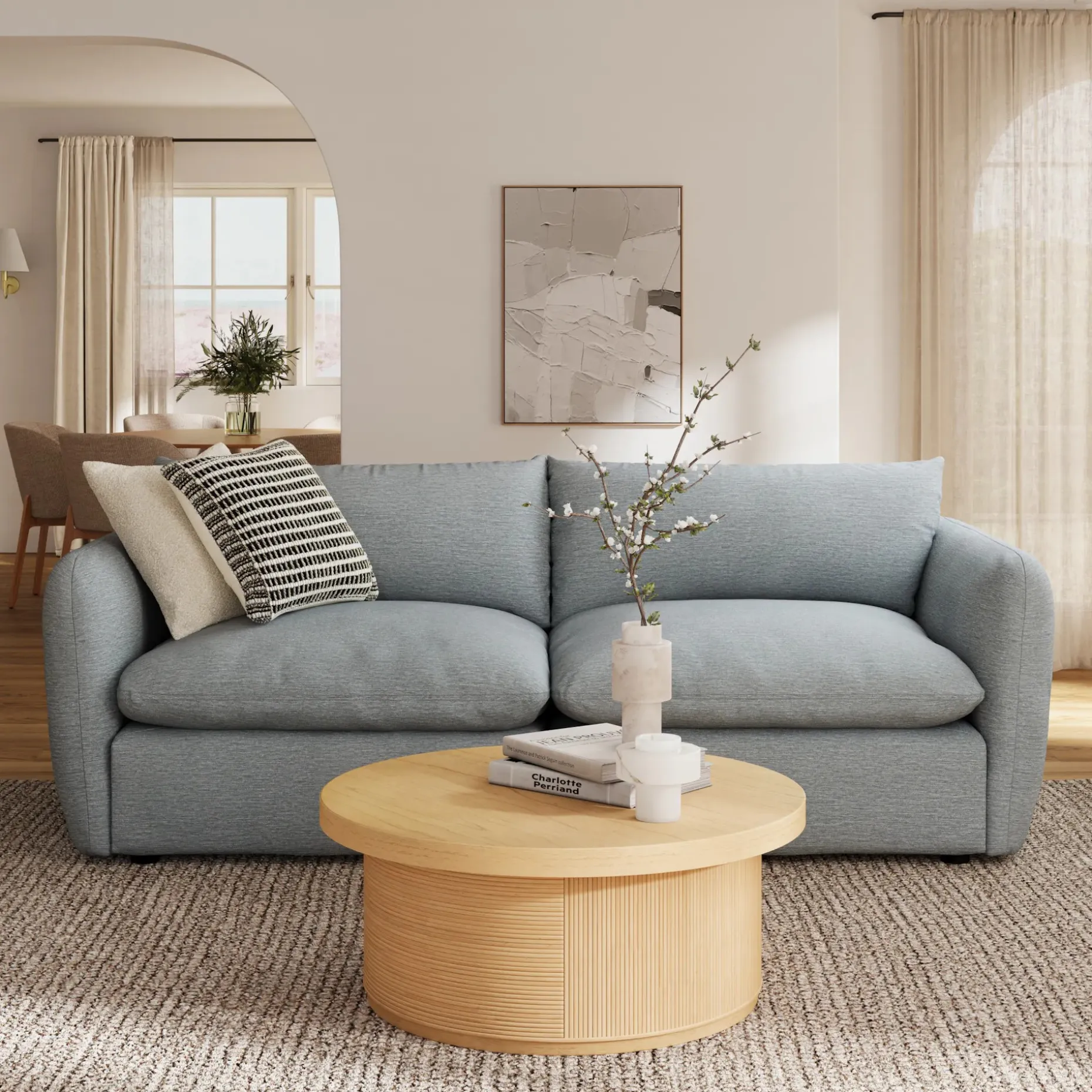 Leigh 92" Modular Sofa - Silver Light Blue
