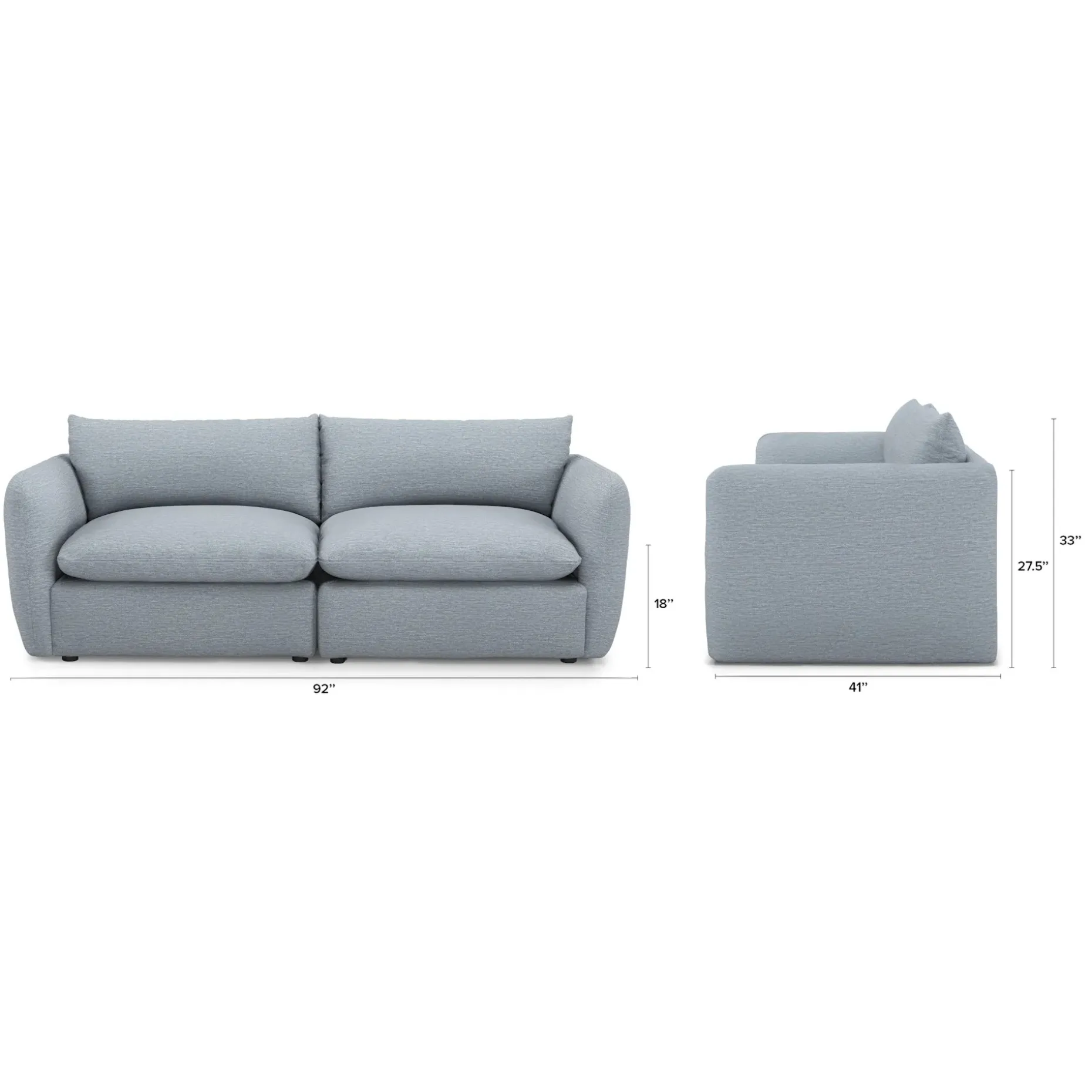 Leigh 92" Modular Sofa - Silver Light Blue