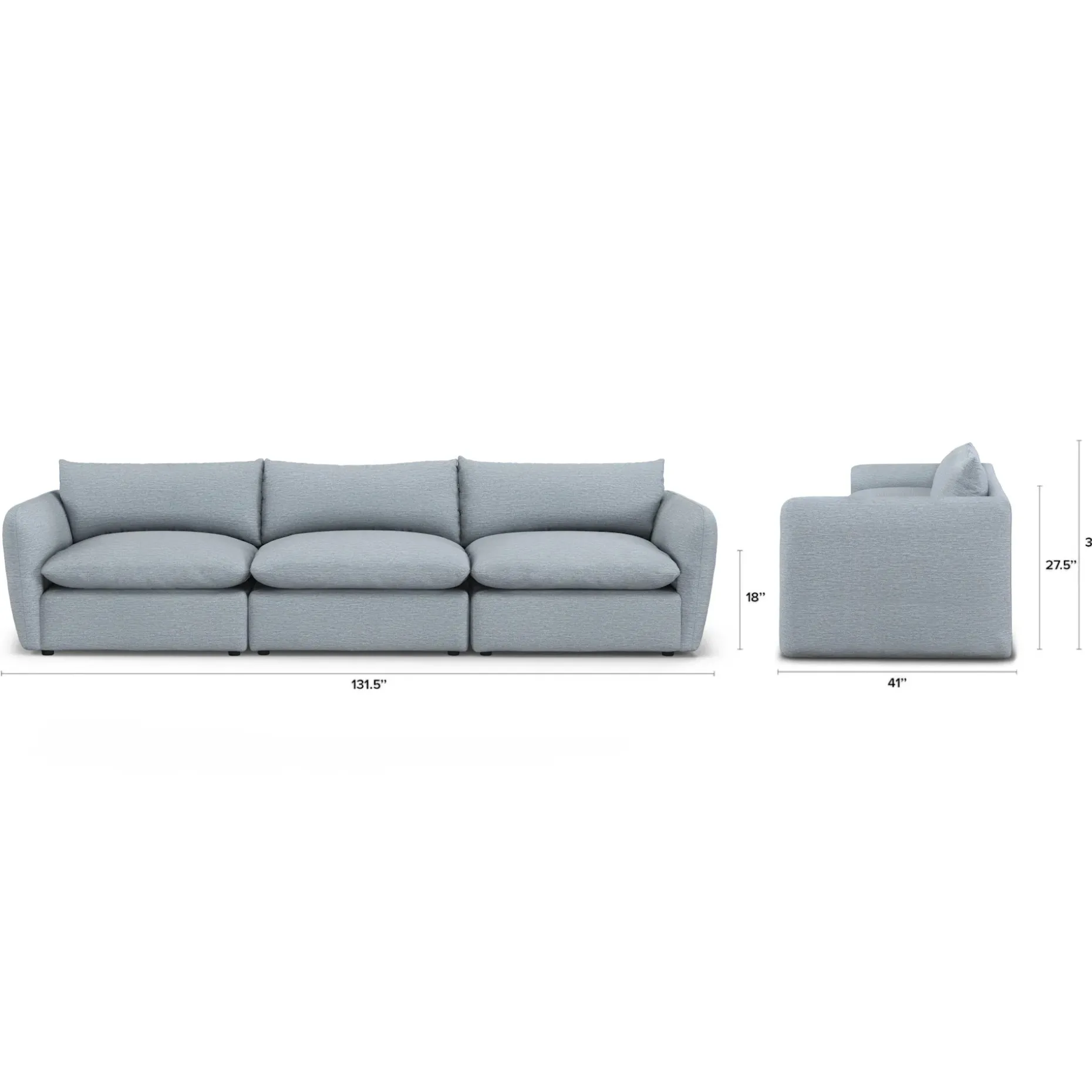Leigh 131.5" Modular Sofa - Silver Light Blue