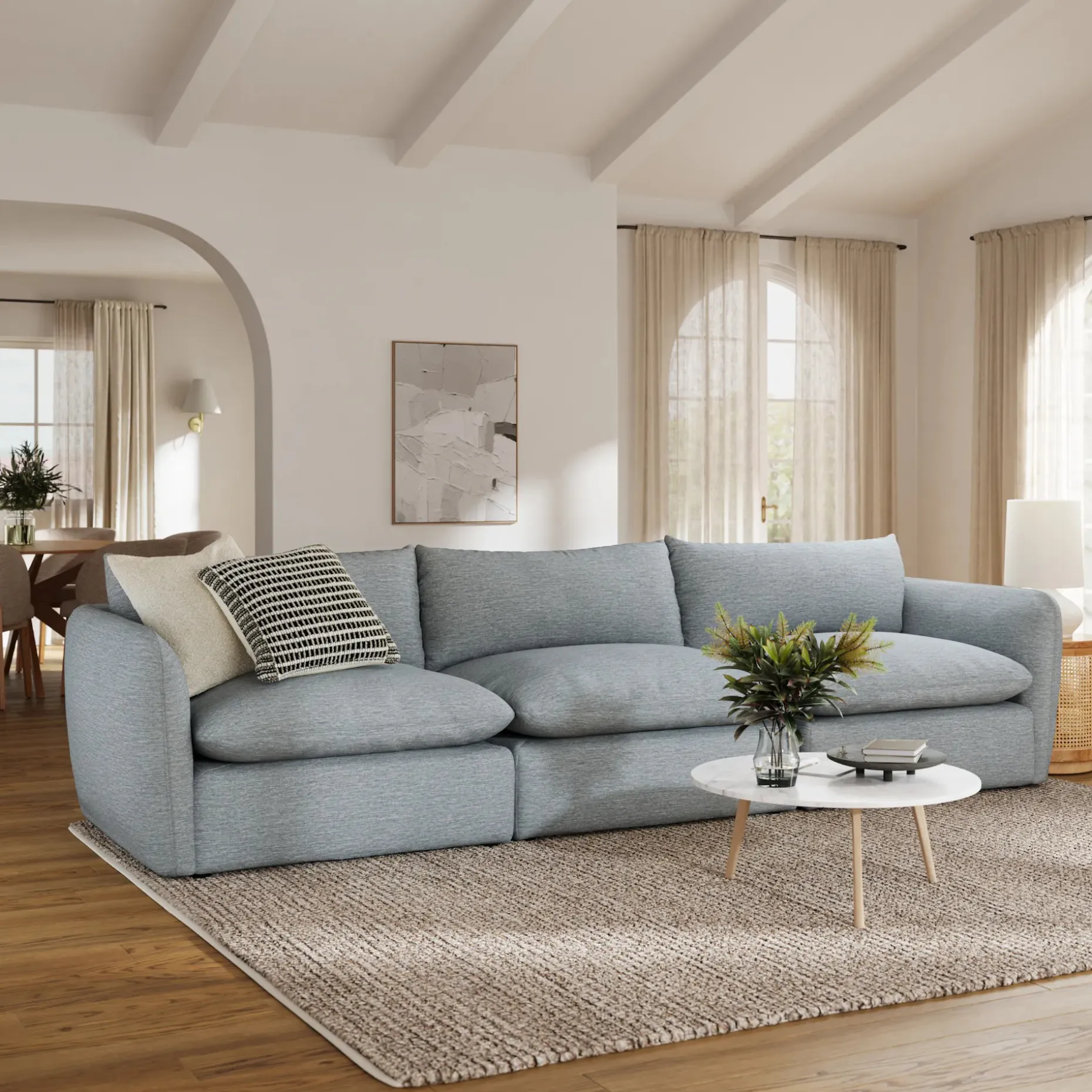 Leigh 131.5" Modular Sofa - Silver Light Blue