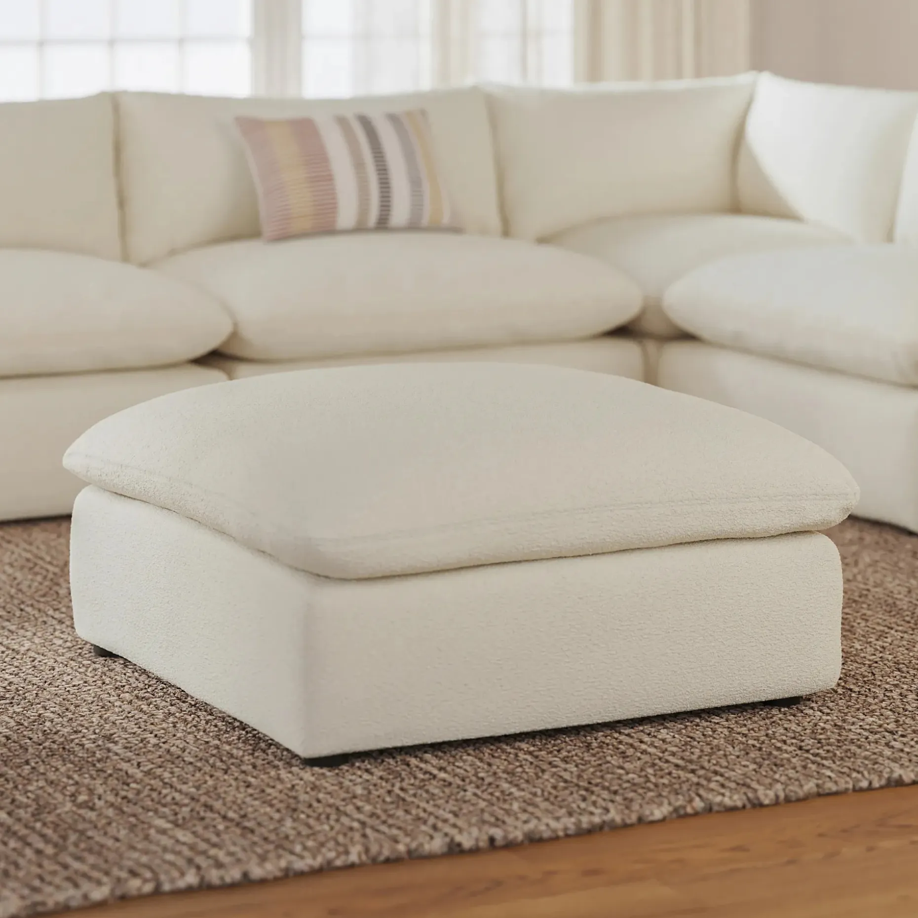 Leigh 41" Ottoman - Ivory Wool Bouclé
