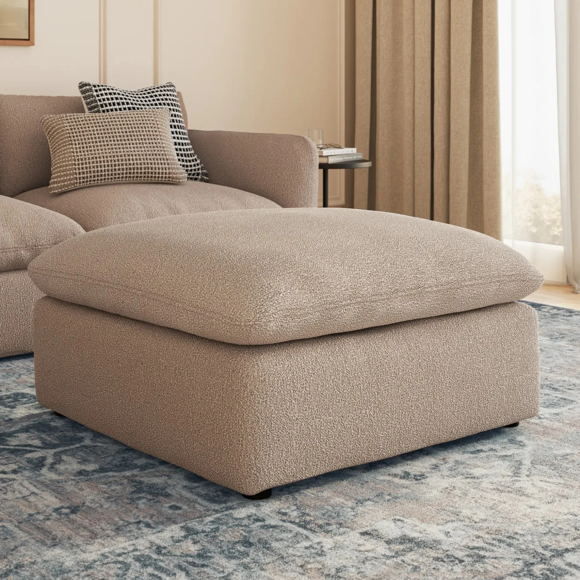 Leigh 41" Ottoman - Sandstone Wool Bouclé