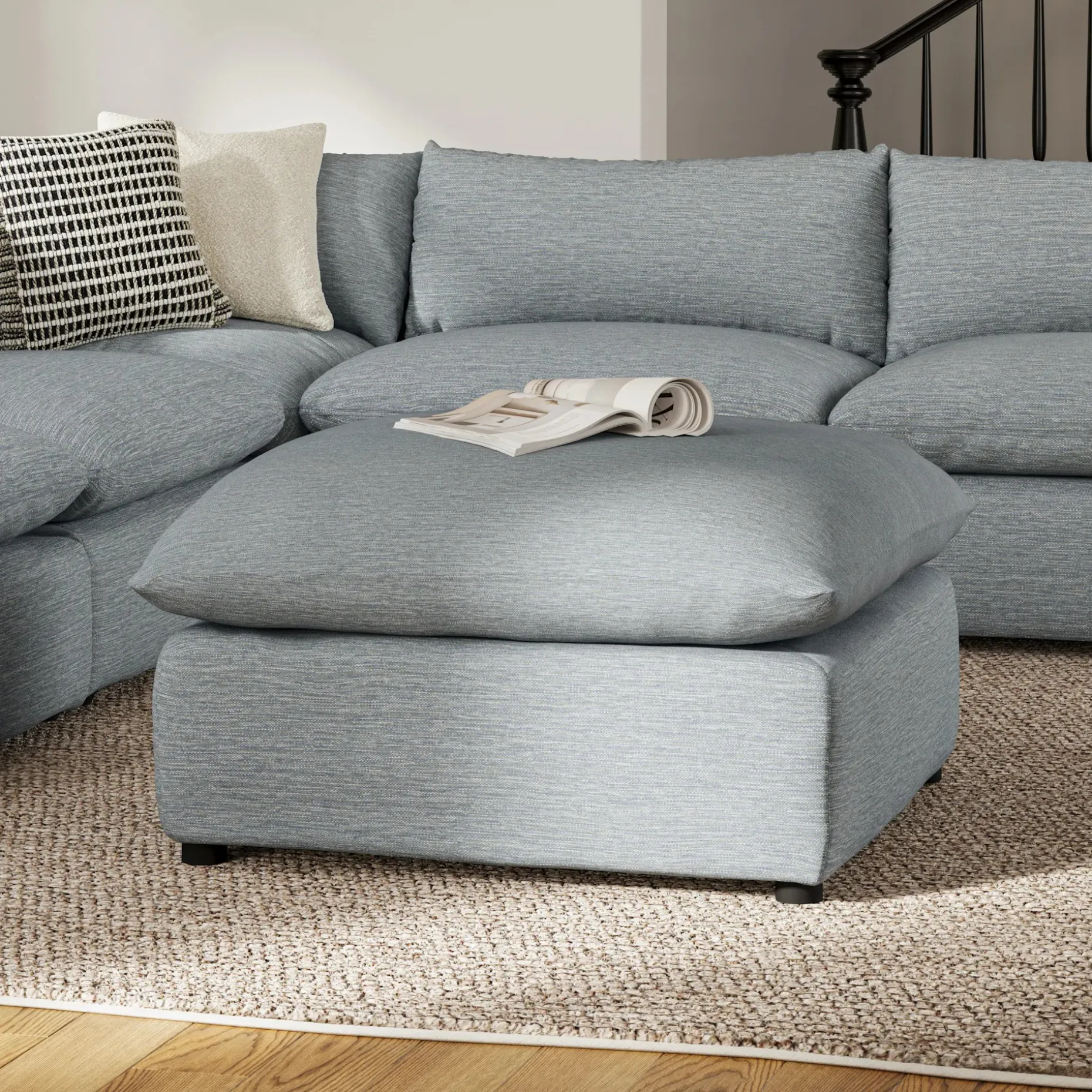 Leigh 41" Ottoman - Silver Light Blue