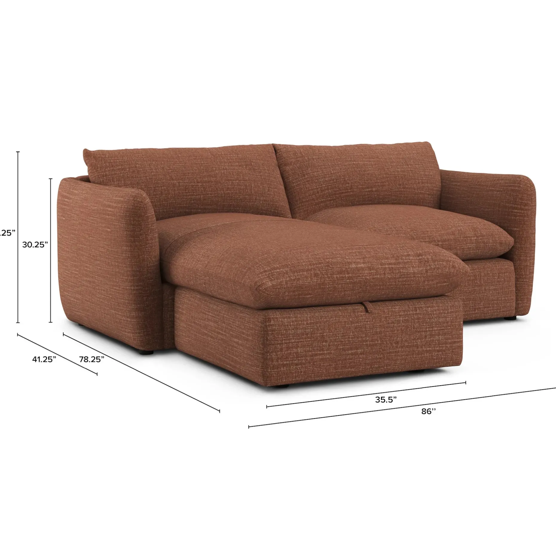 Leigh 86" Reversible Storage Sectional - Napa Rust