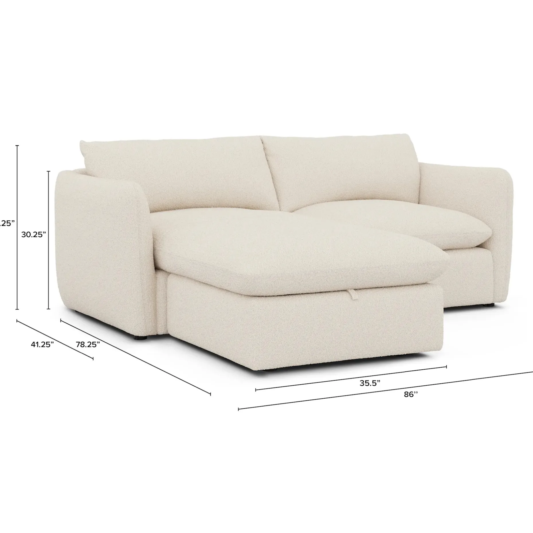 Leigh 86" Reversible Storage Sectional - Ivory Wool Bouclé