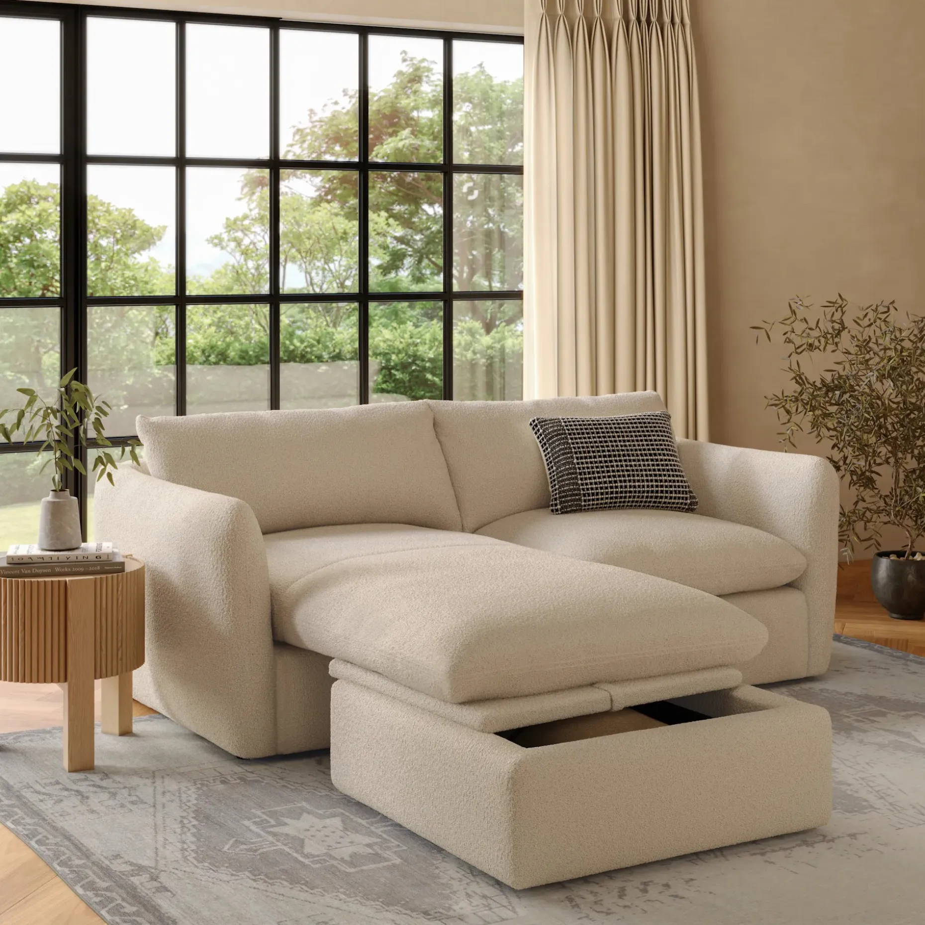 Leigh 86" Reversible Storage Sectional - Ivory Wool Bouclé
