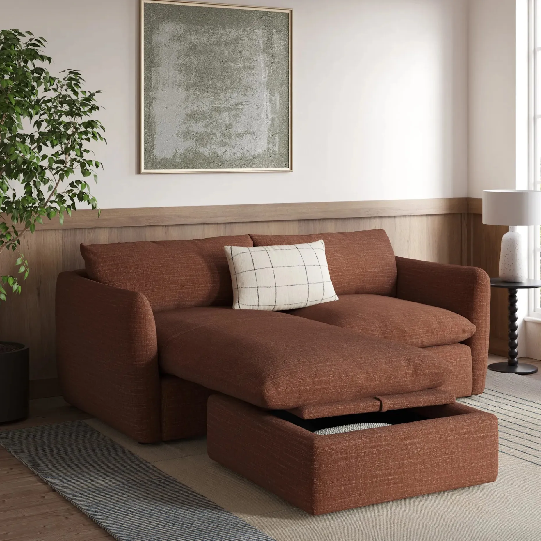 Leigh 86" Reversible Storage Sleeper Sectional - Napa Rust