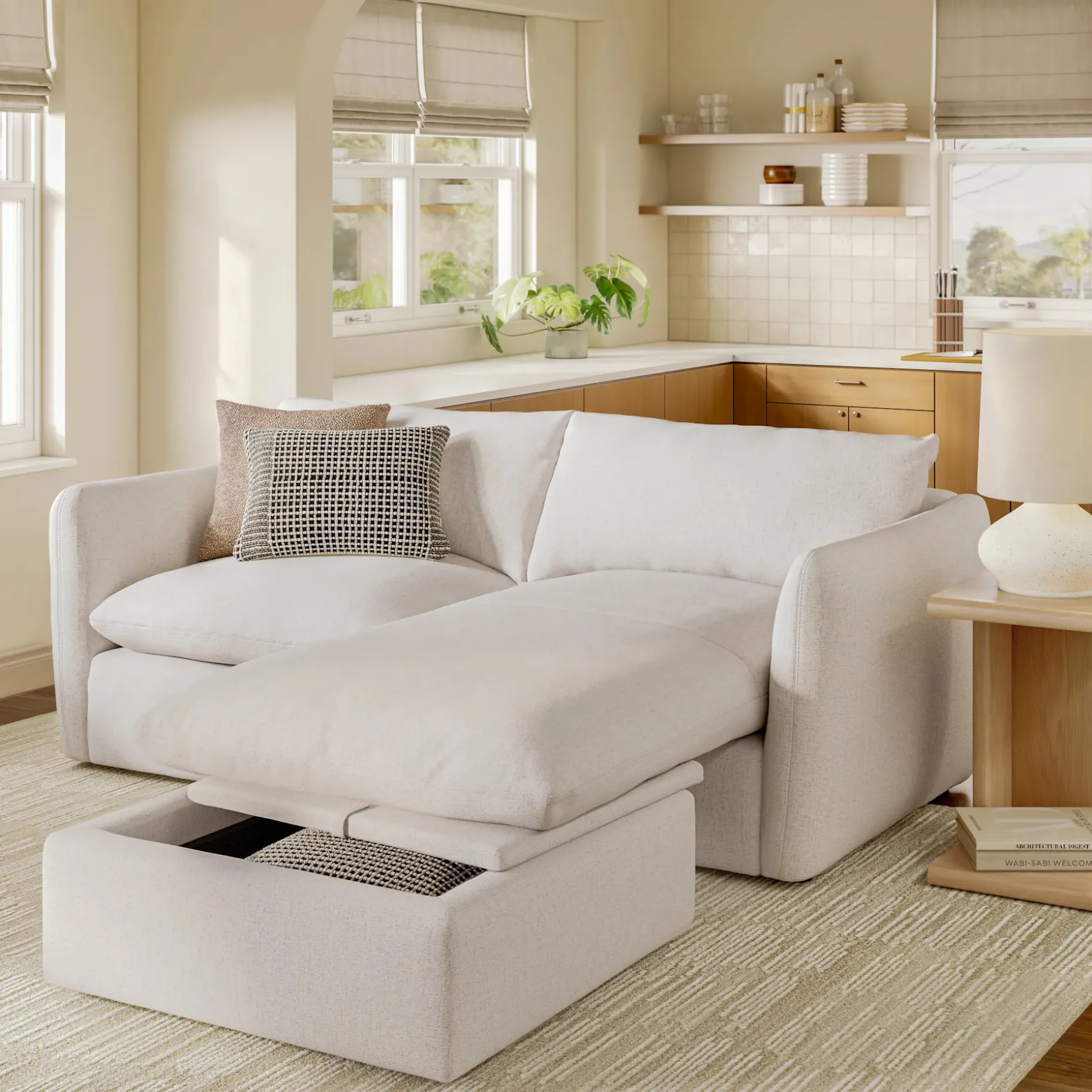 Leigh 86" Reversible Storage Sleeper Sectional - Napa White