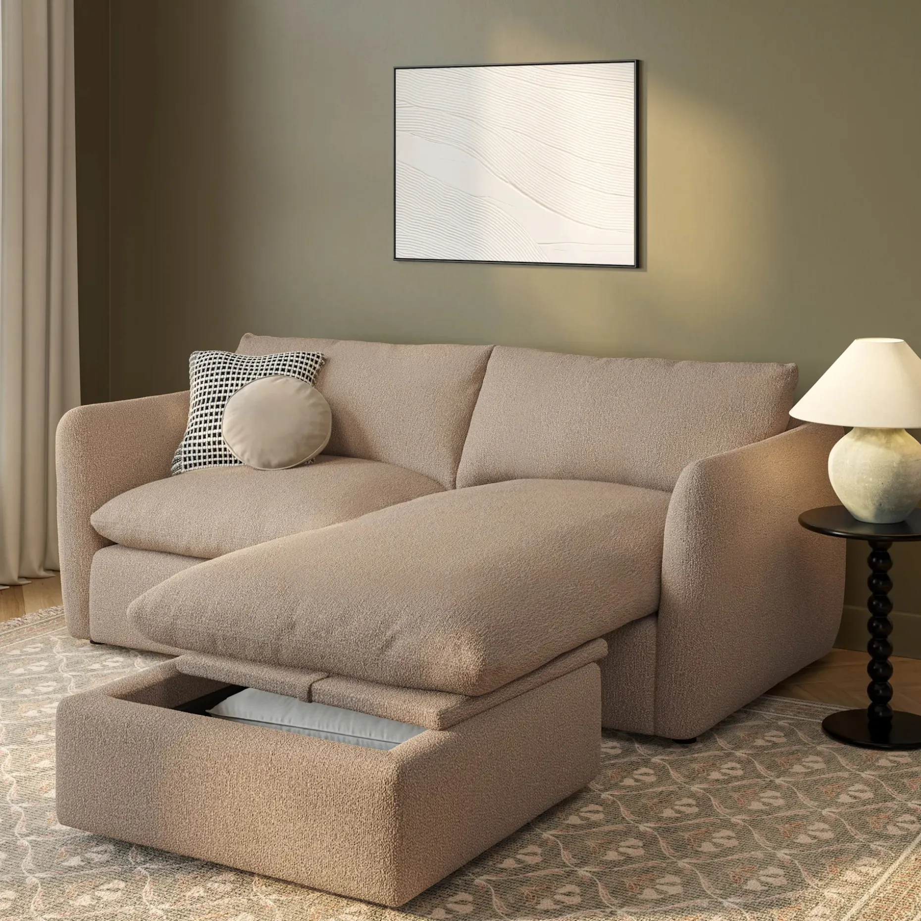 Leigh 86" Reversible Storage Sleeper Sectional - Sandstone Wool Bouclé