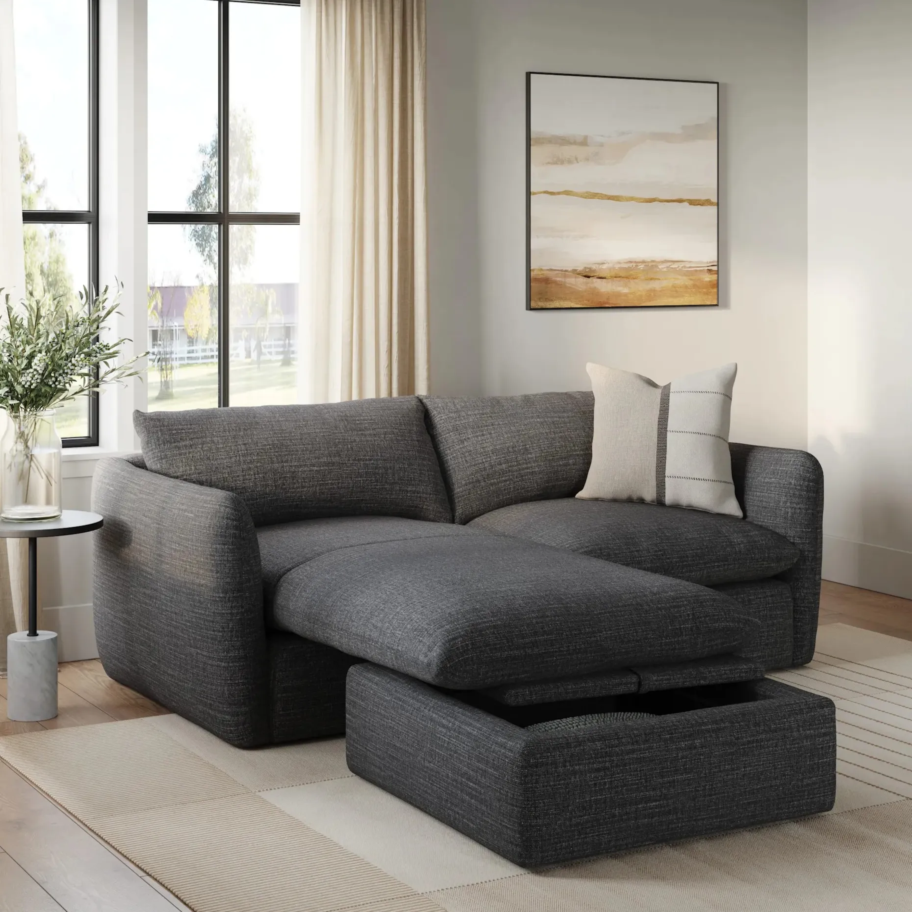 Leigh 86" Reversible Storage Sleeper Sectional - Napa Charcoal