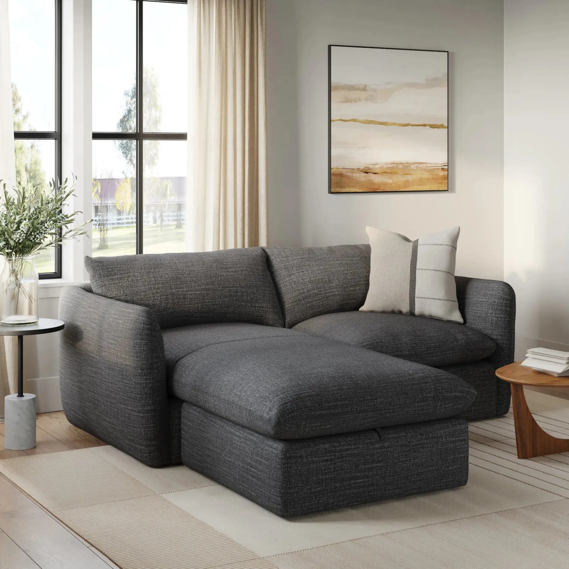 Leigh 86" Reversible Storage Sleeper Sectional - Napa Charcoal