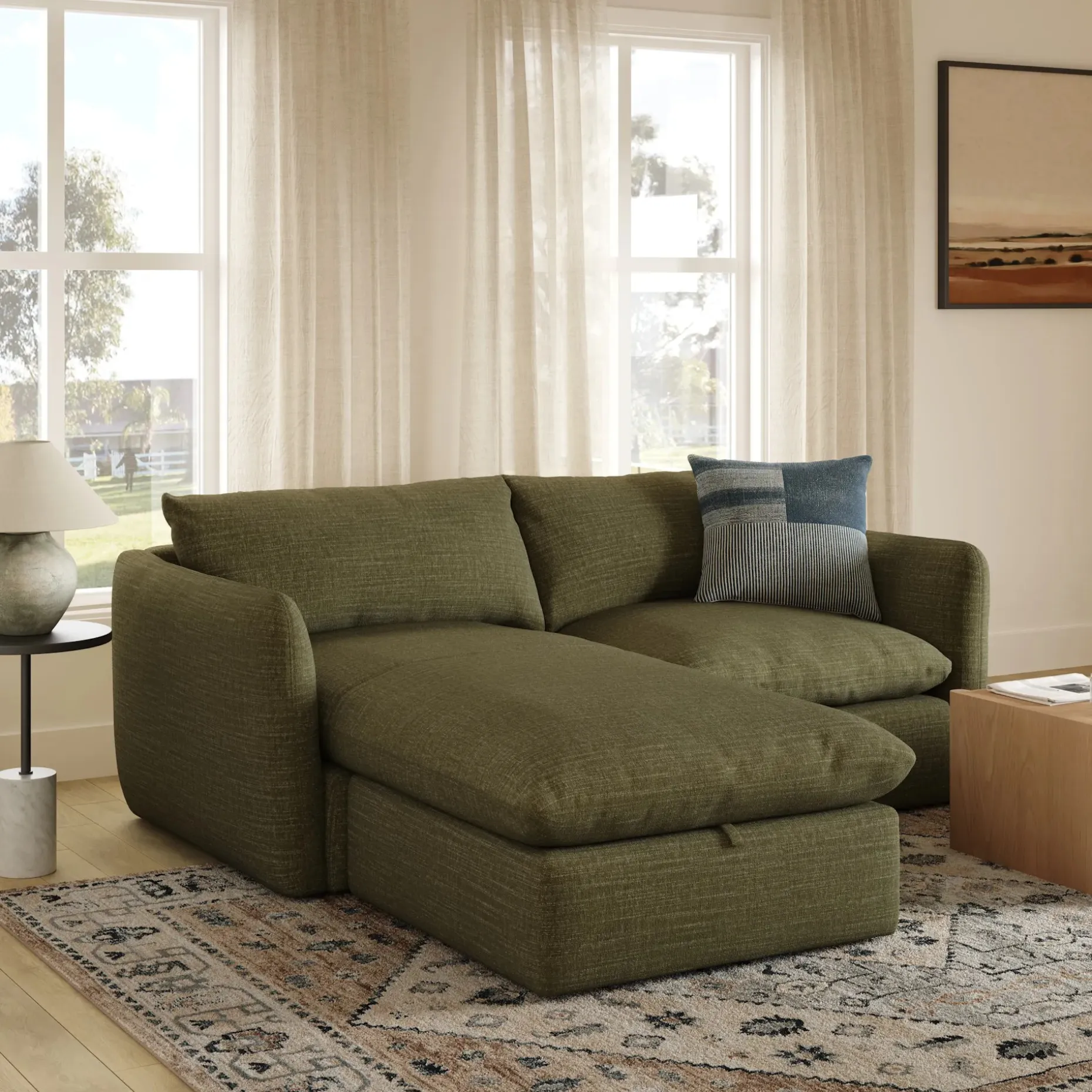 Leigh 86" Reversible Storage Sleeper Sectional - Napa Moss