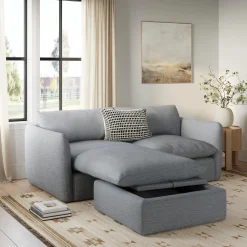 Leigh 86" Reversible Storage Sleeper Sectional - Silver Light Blue