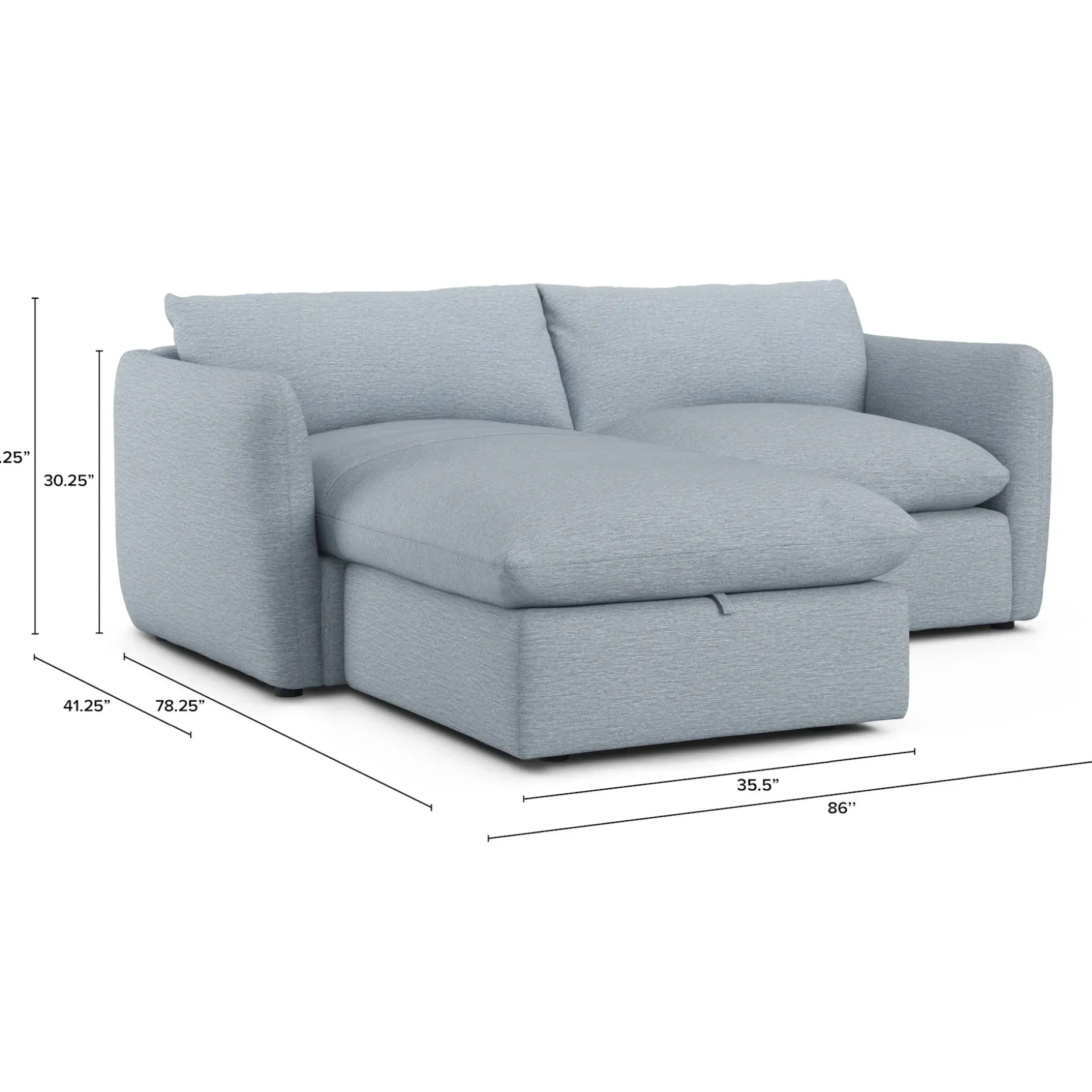 Leigh 86" Reversible Storage Sleeper Sectional - Silver Light Blue